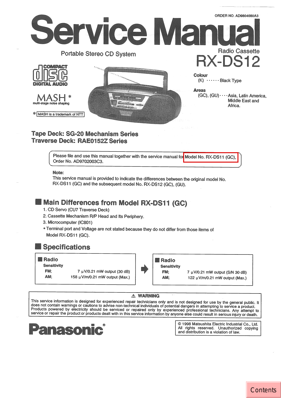 JVC RX DS12 GC, RX DS12GU Service Manual