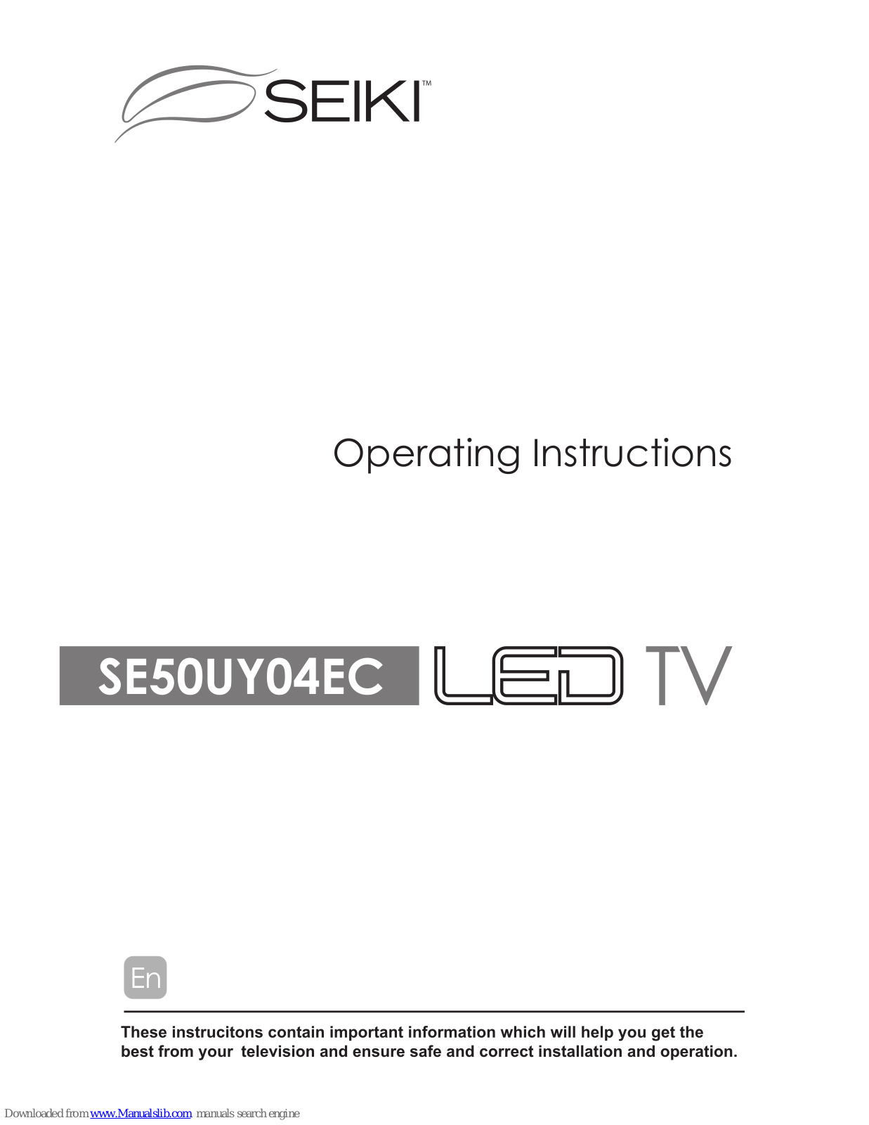 Seiki SE50UY04EC, SE39UY04EC, SE50UY01UK Operating Instructions Manual