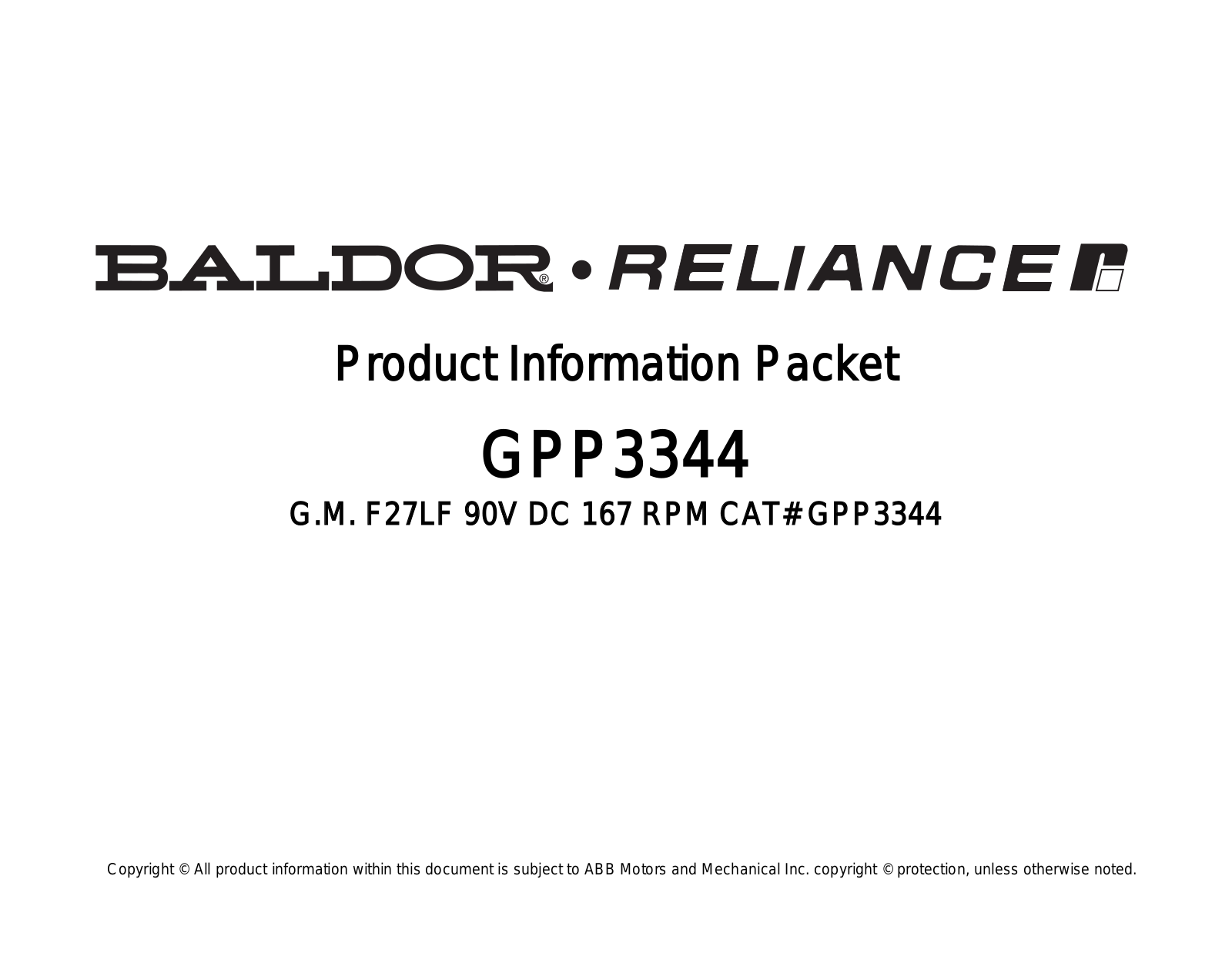 Baldor GPP3344 Product Information Sheet