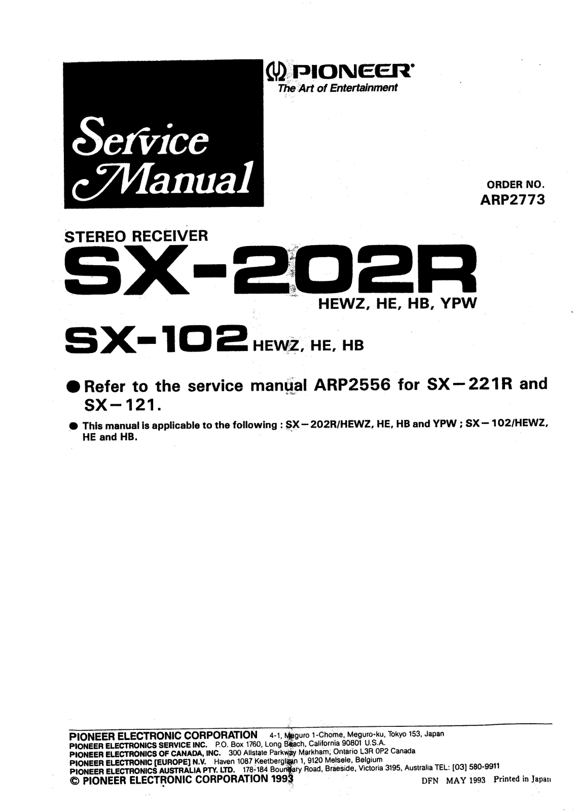 Pioneer SX-102, SX-202-R Service manual