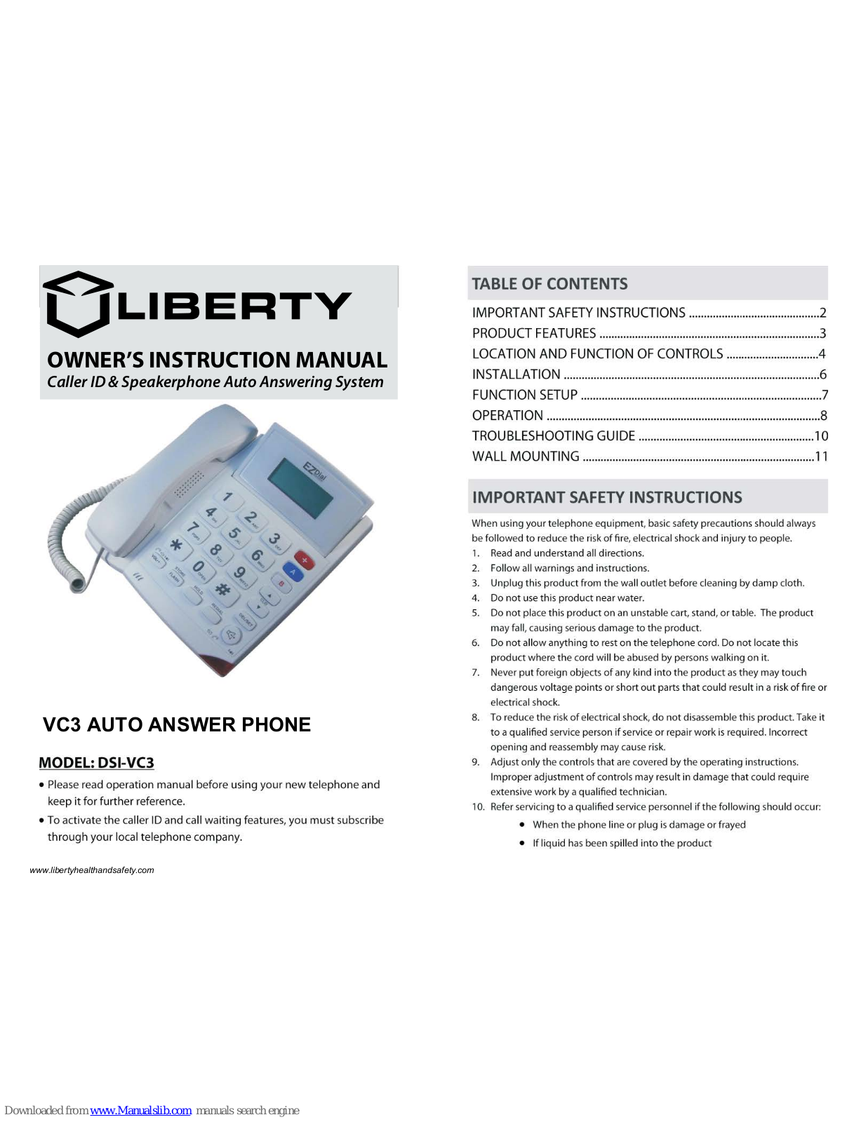 Liberty DSI-VC3 Owner's Instruction Manual