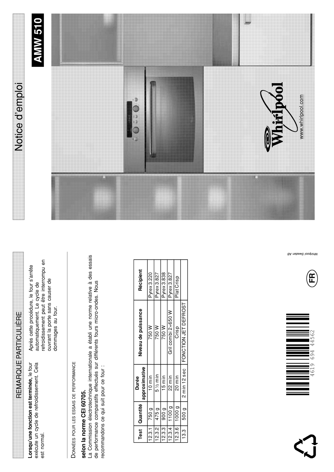 WHIRLPOOL AMW510 User Manual