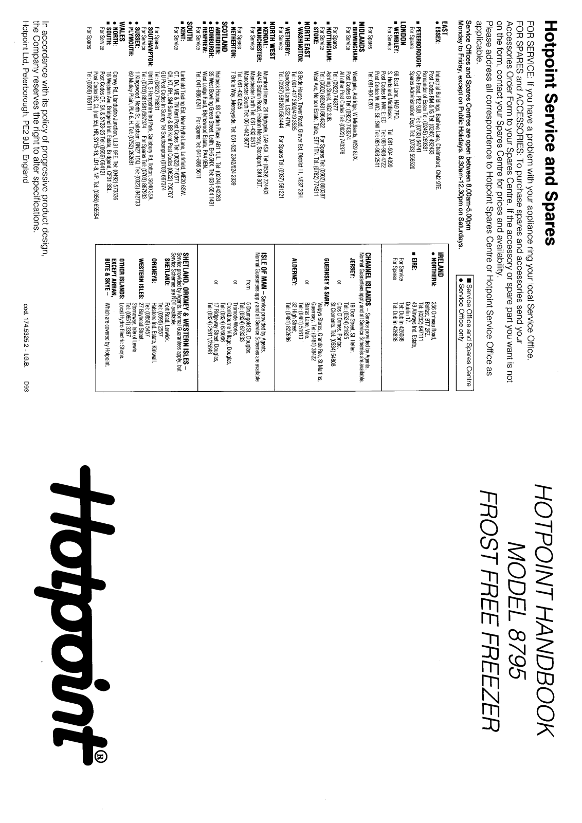 Hotpoint 8795 User Manual