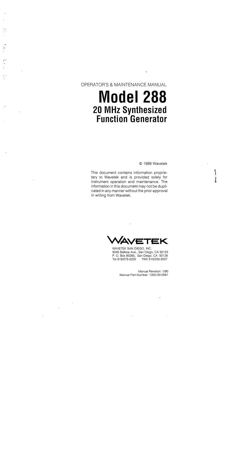 Wavetek 288 Service manual