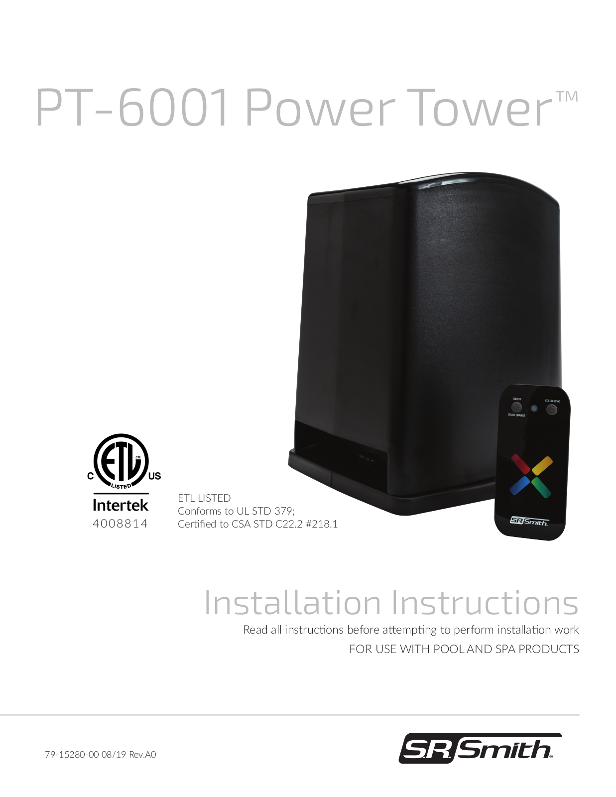 S.R.Smith PT-6001 Power Tower Installation Instructions Manual