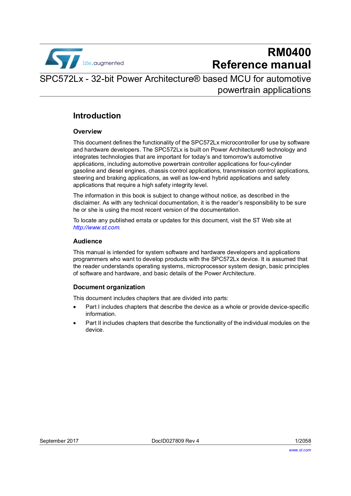 STMicroelectronics SPC572L series Reference Manual