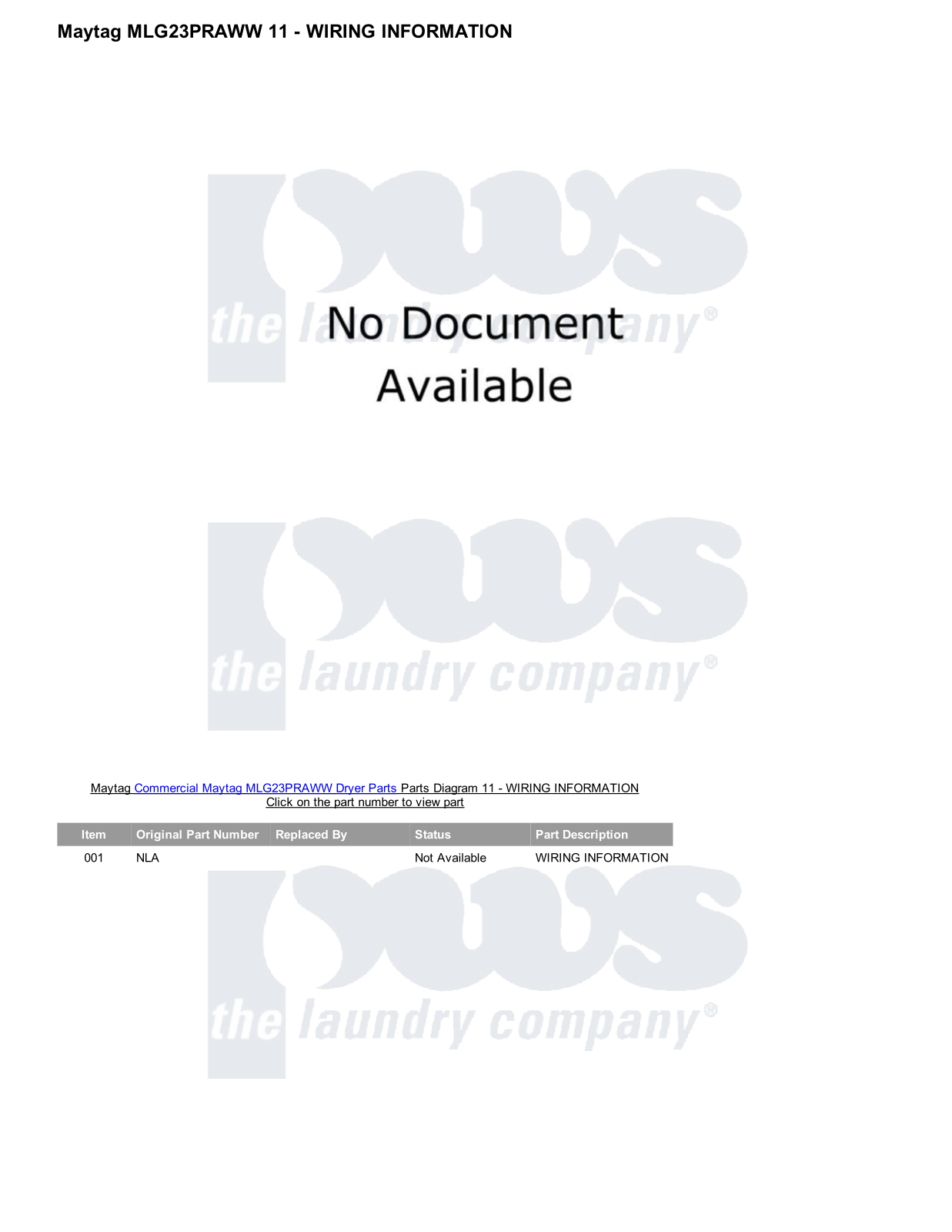 Maytag MLG23PRAWW Parts Diagram