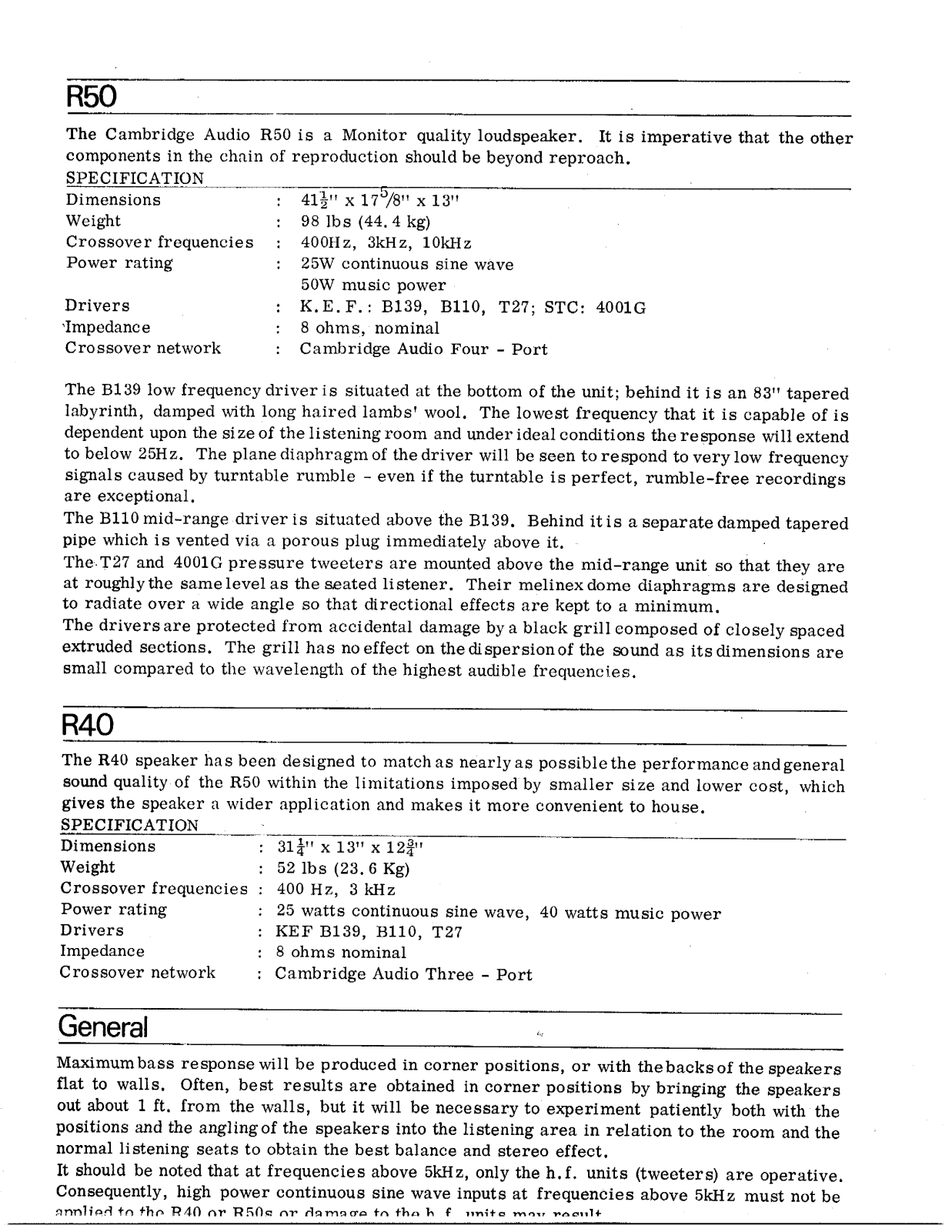 Cambridge Audio R-40, R-50 Owners manual