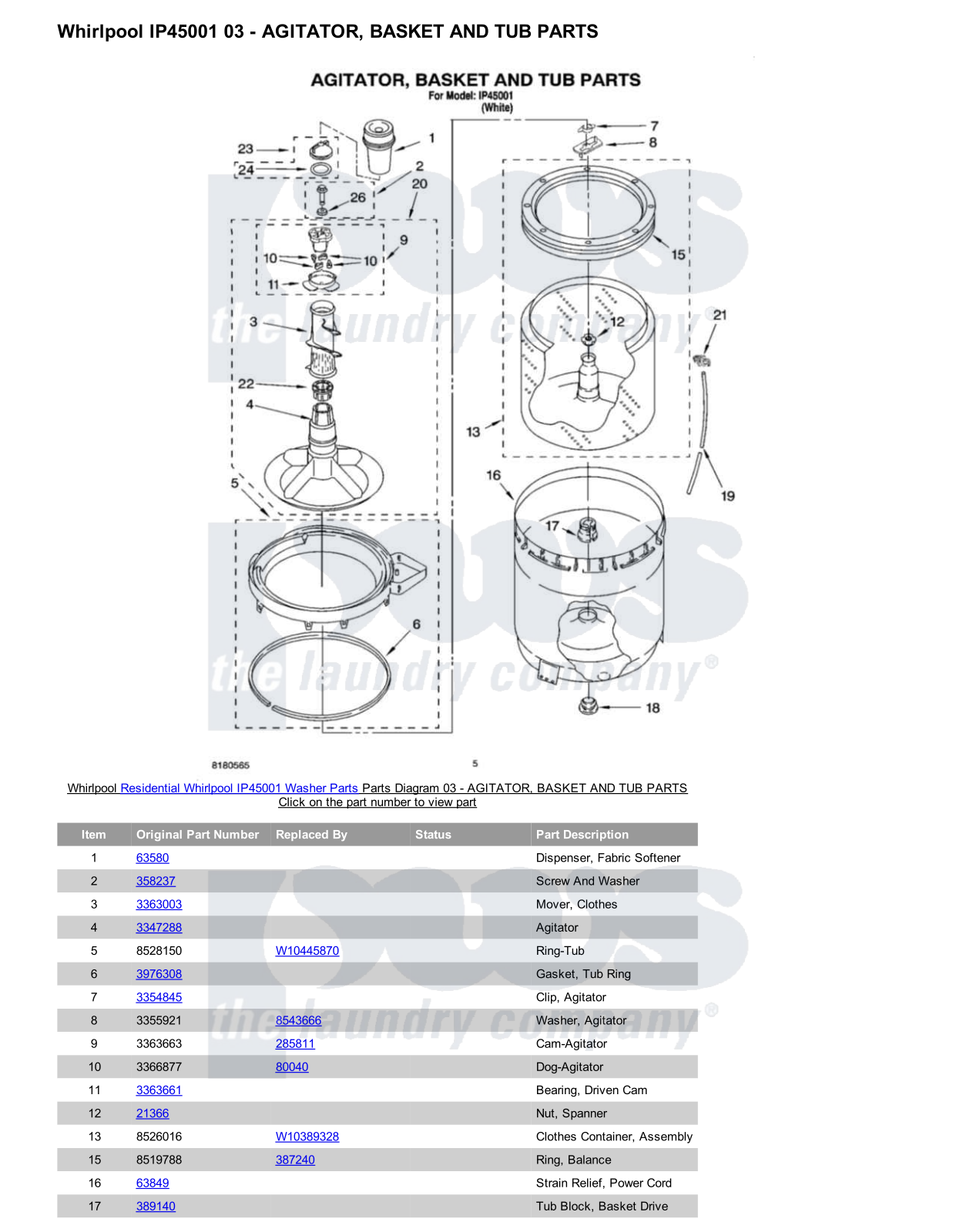 Whirlpool IP45001 Parts Diagram