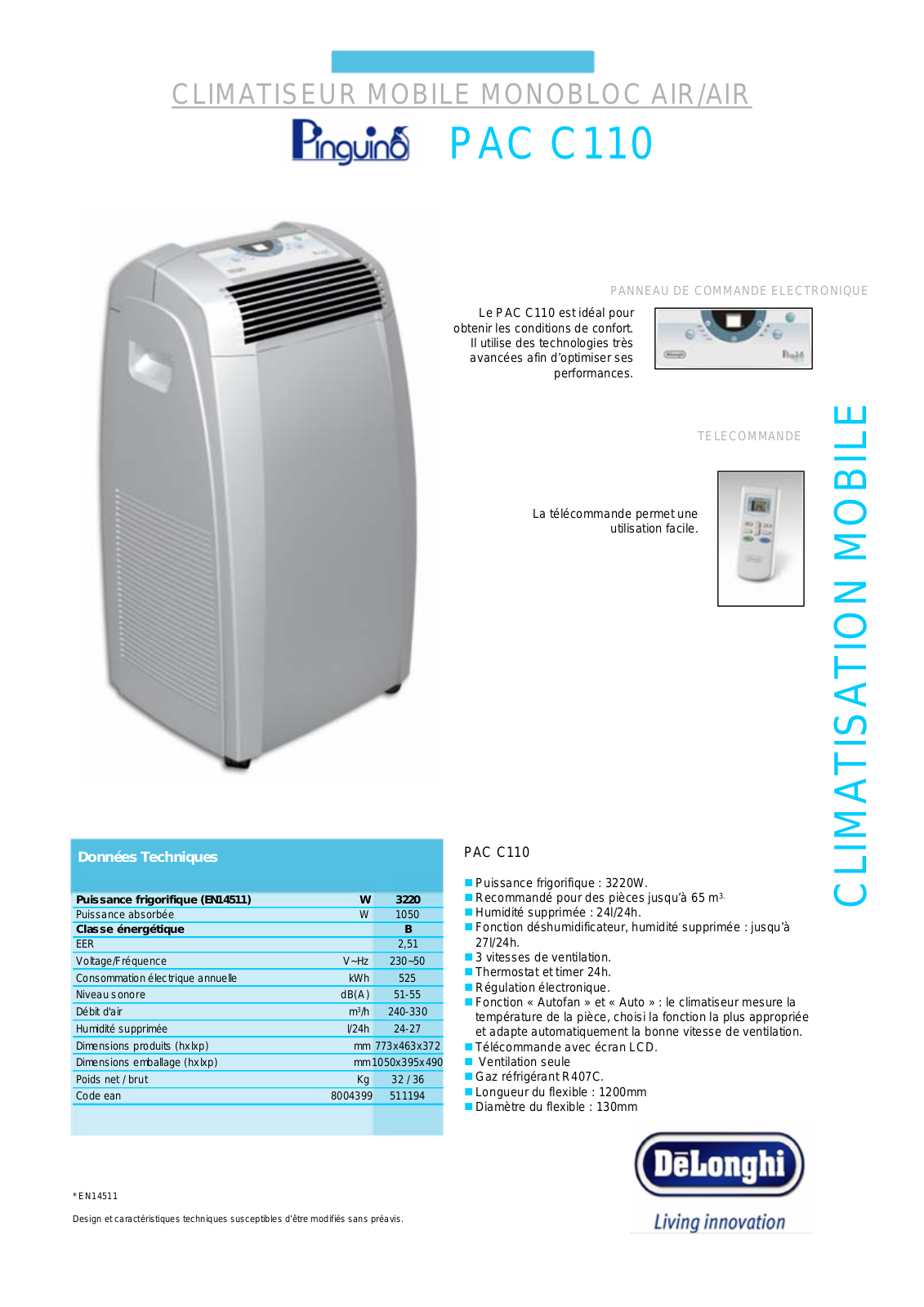 Delonghi PAC C110 Technical Description