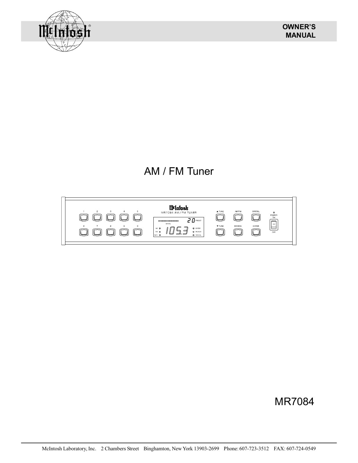 McIntosh MR-7084 Owners manual