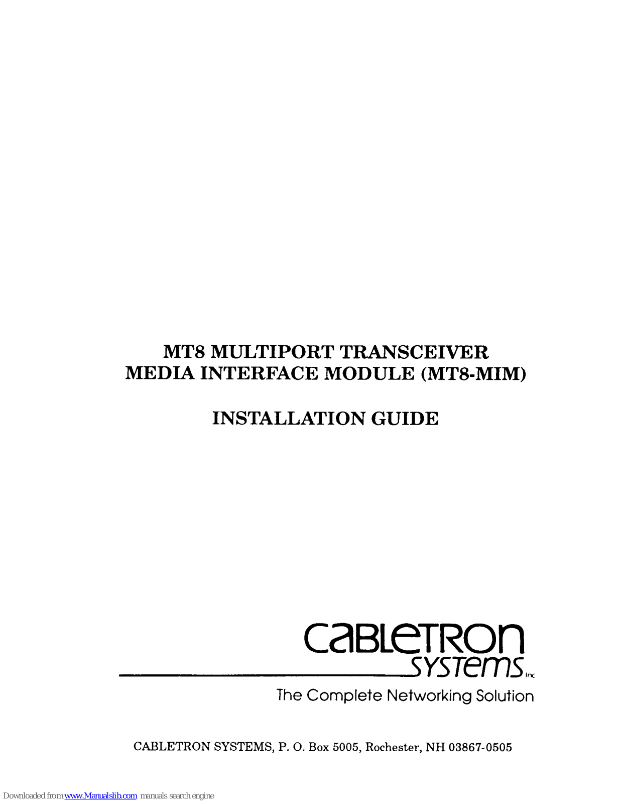 Cabletron Systems MT8, MT8-MIM Installation Manual