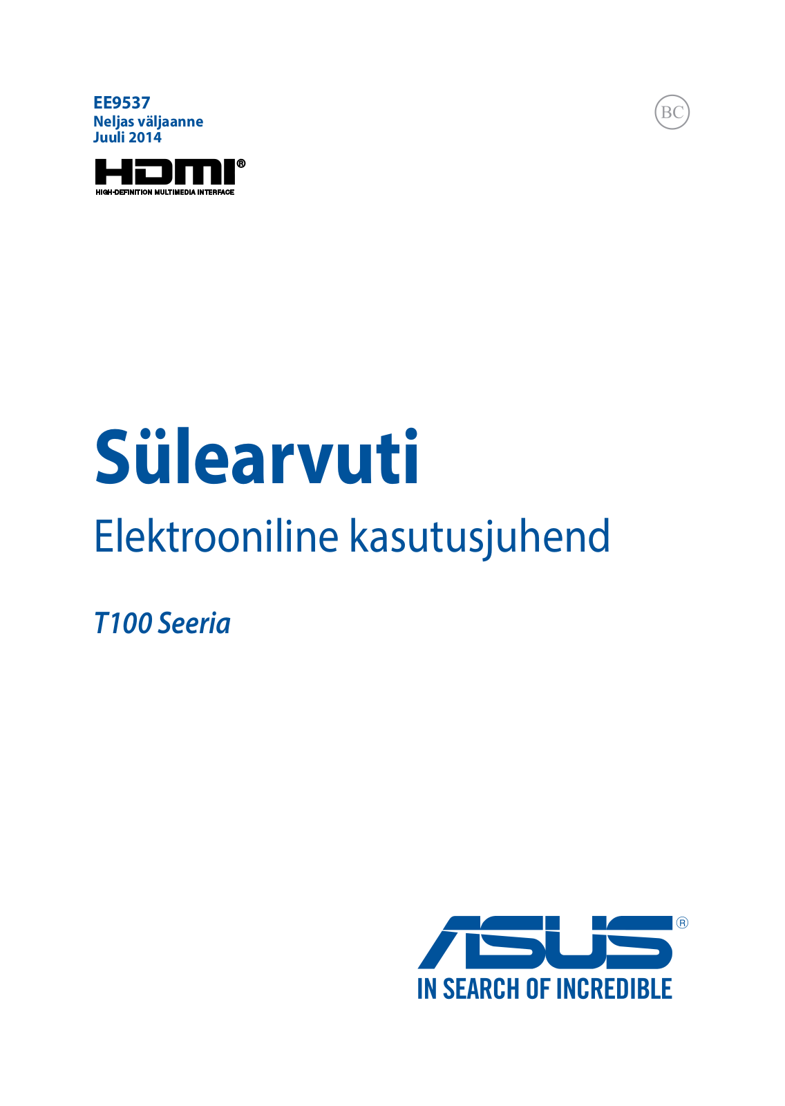 ASUS T100TAM, EE9537 User Manual