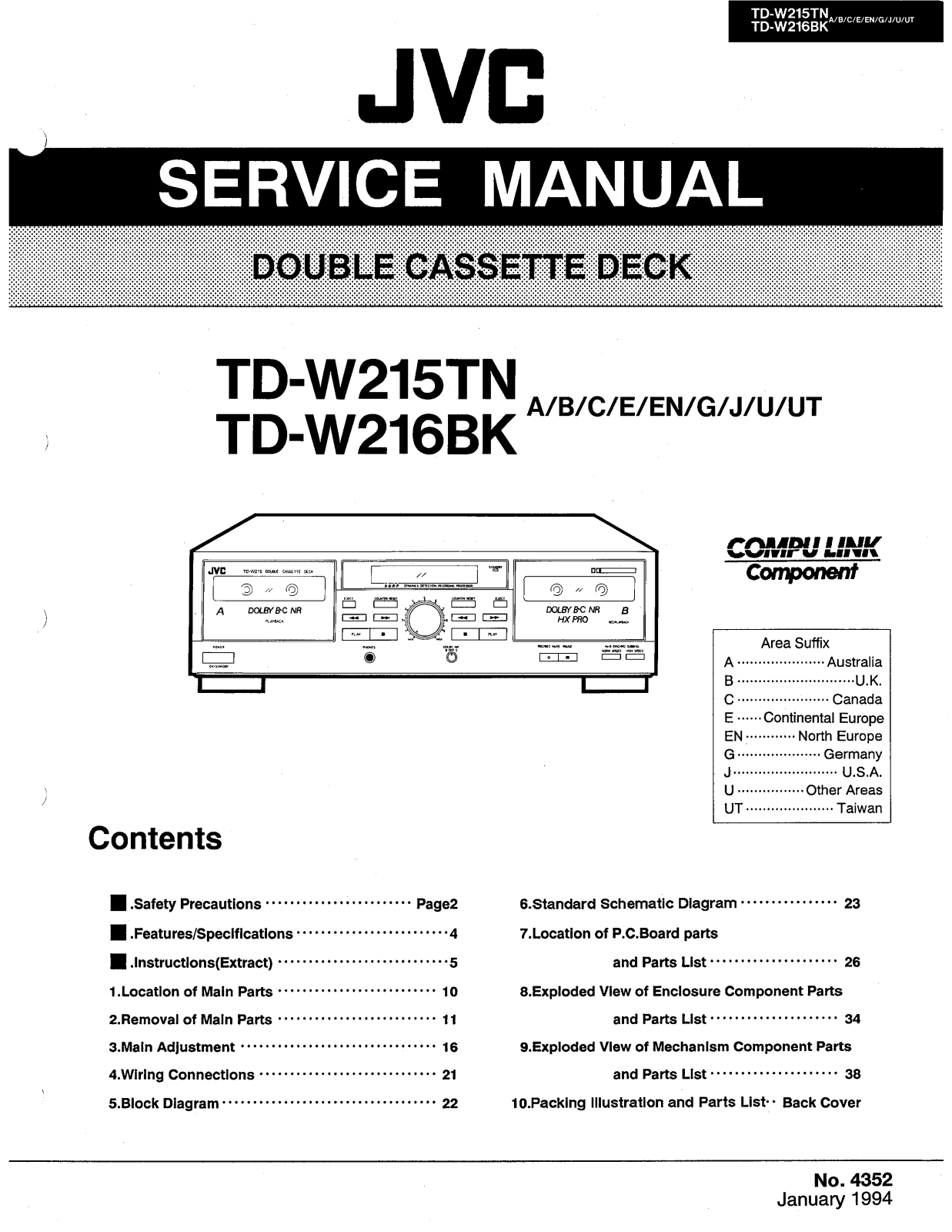 JVC TD-W215TNC, TD-W215TNJ, TD-W216BKA, TD-W216BKB, TD-W216BKE Service Manual