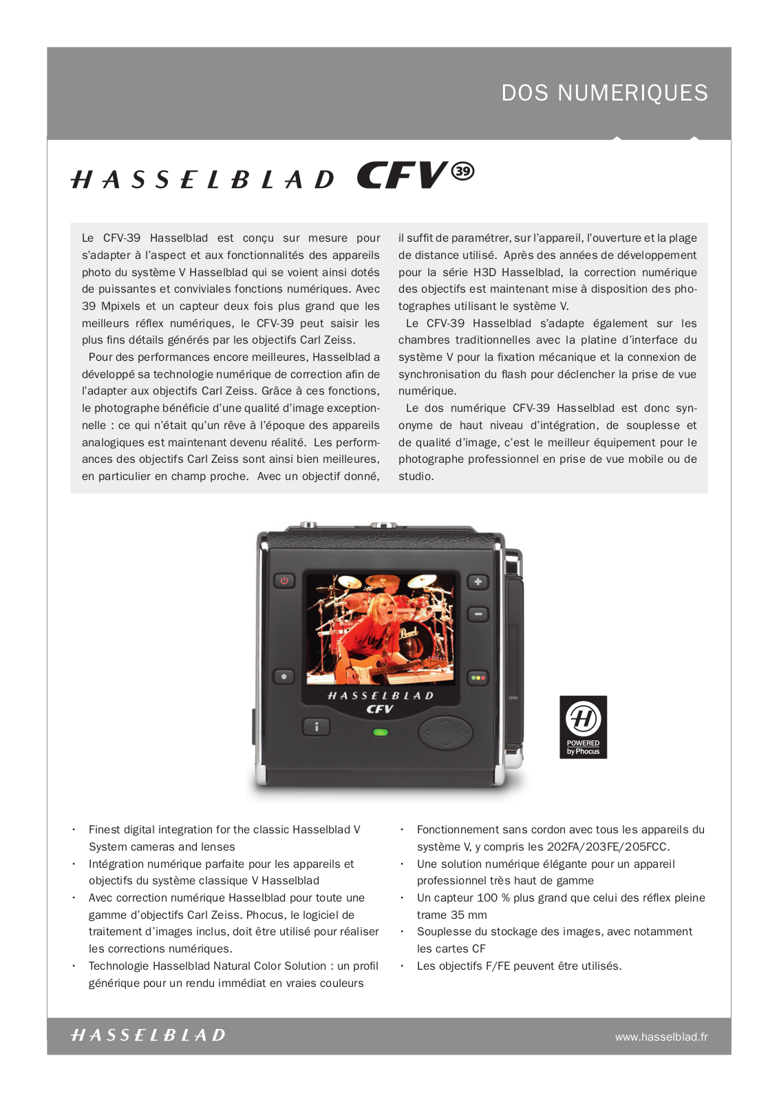 Hasselblad CFV User Manual