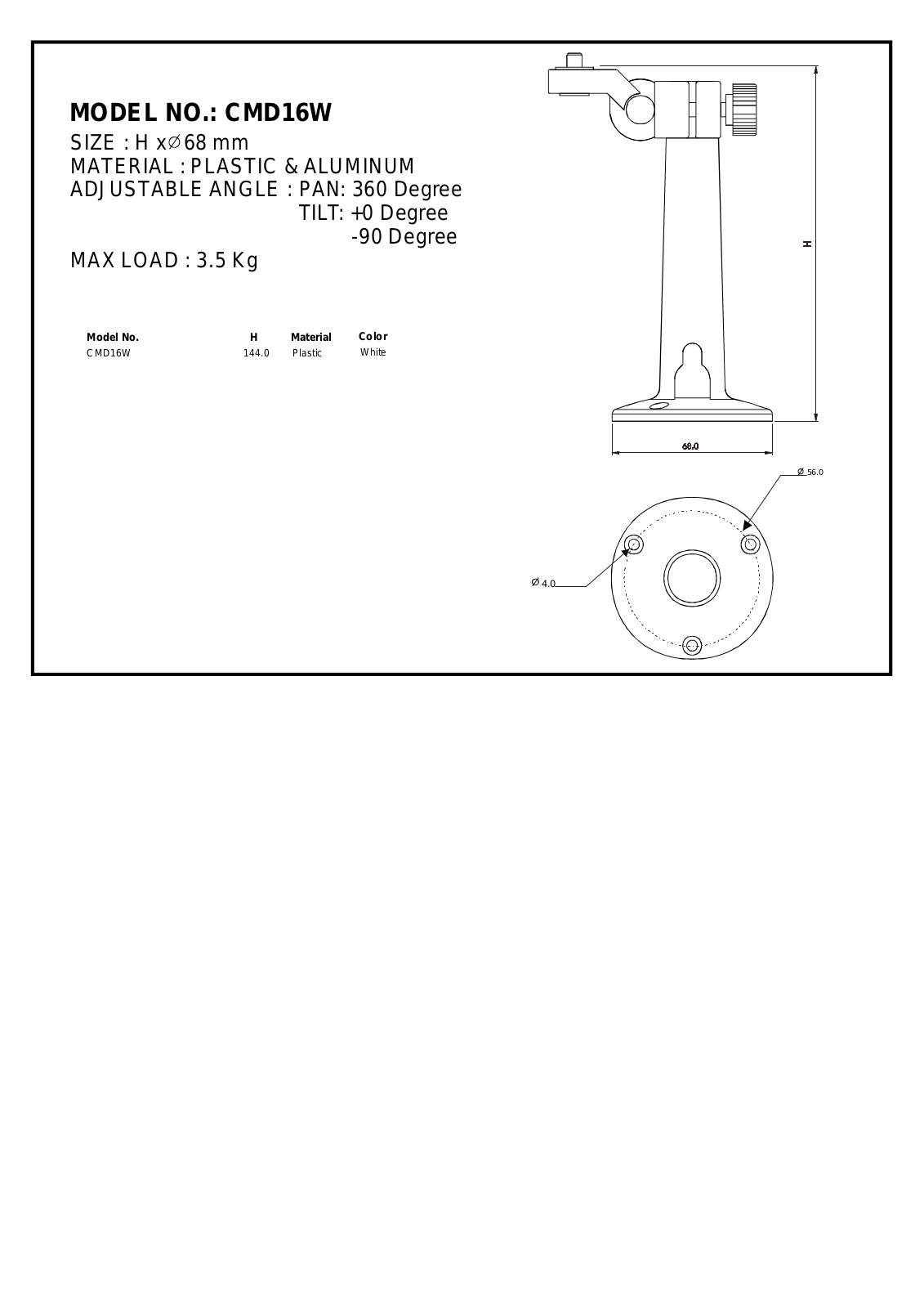 ATV CMD16W Specsheet