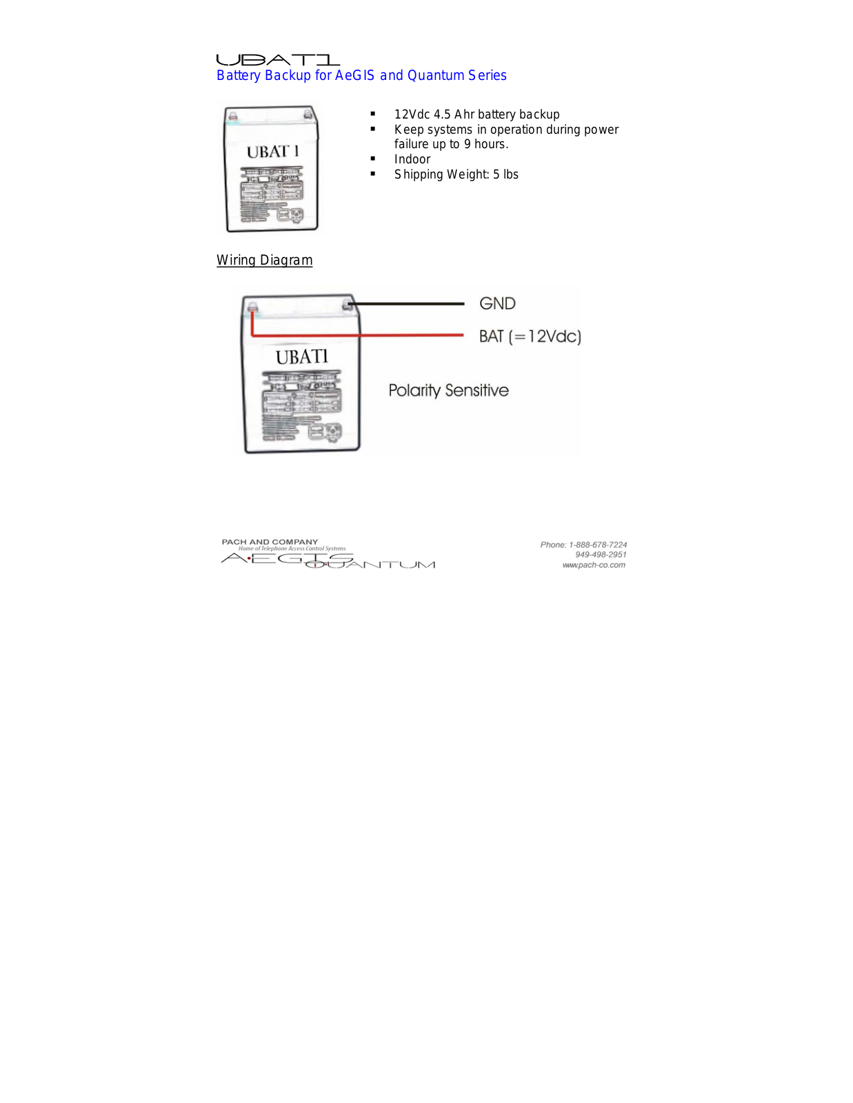 Pach and Company UBAT1 User Manual