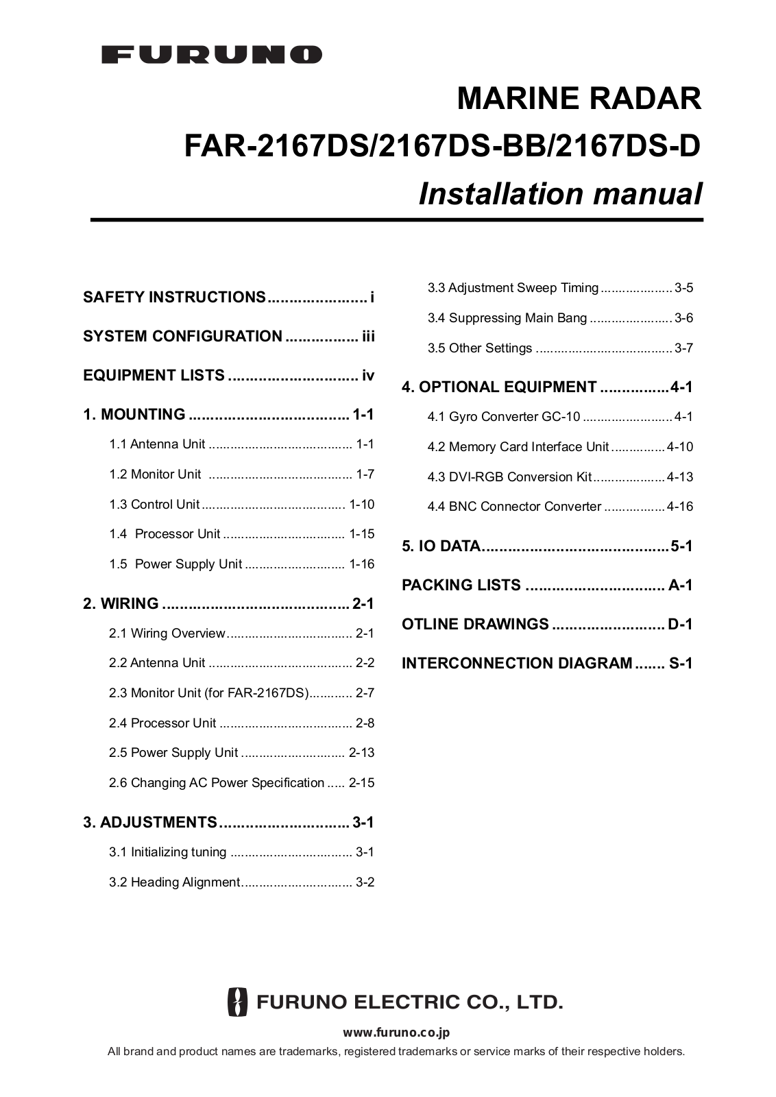 Furuno FAR-2167DS-BB, FAR-2167DS-D User Manual