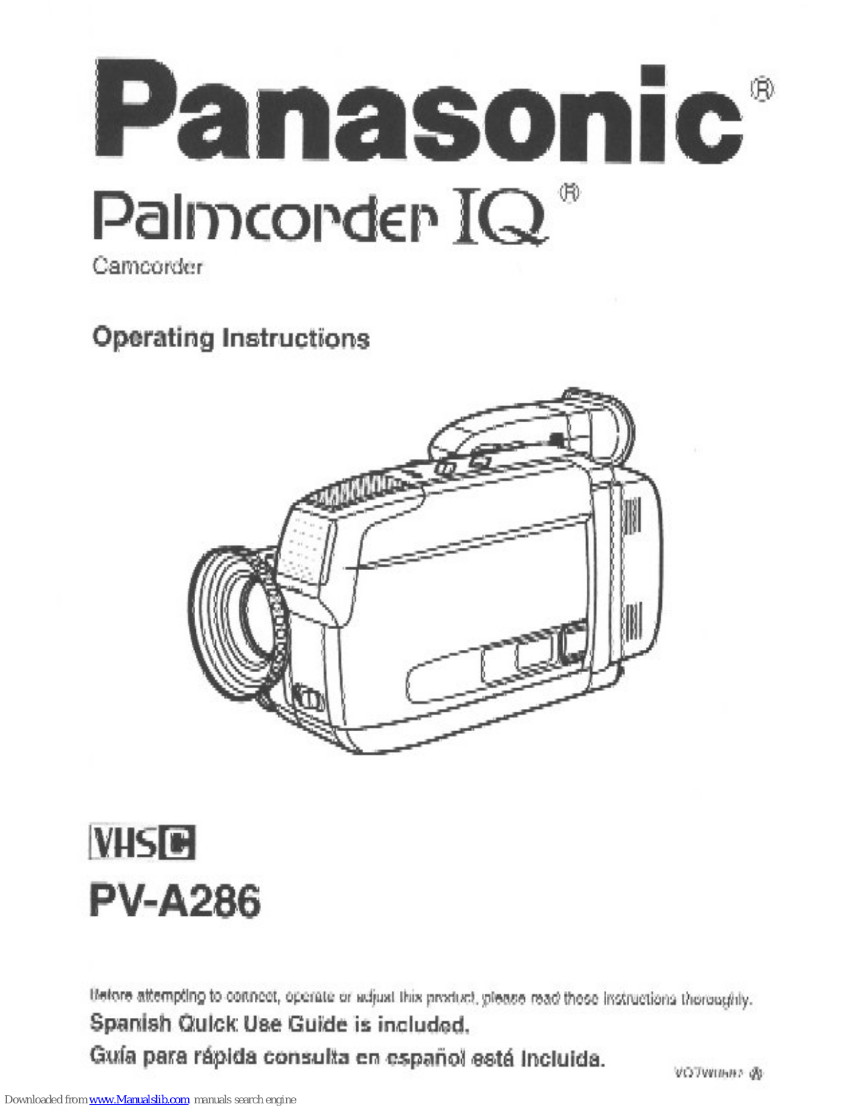 Panasonic Palmcorder PV-A286, PVA286D - VHS-C CAMCORDER, Palmcorder IQ PV-A286 User Manual