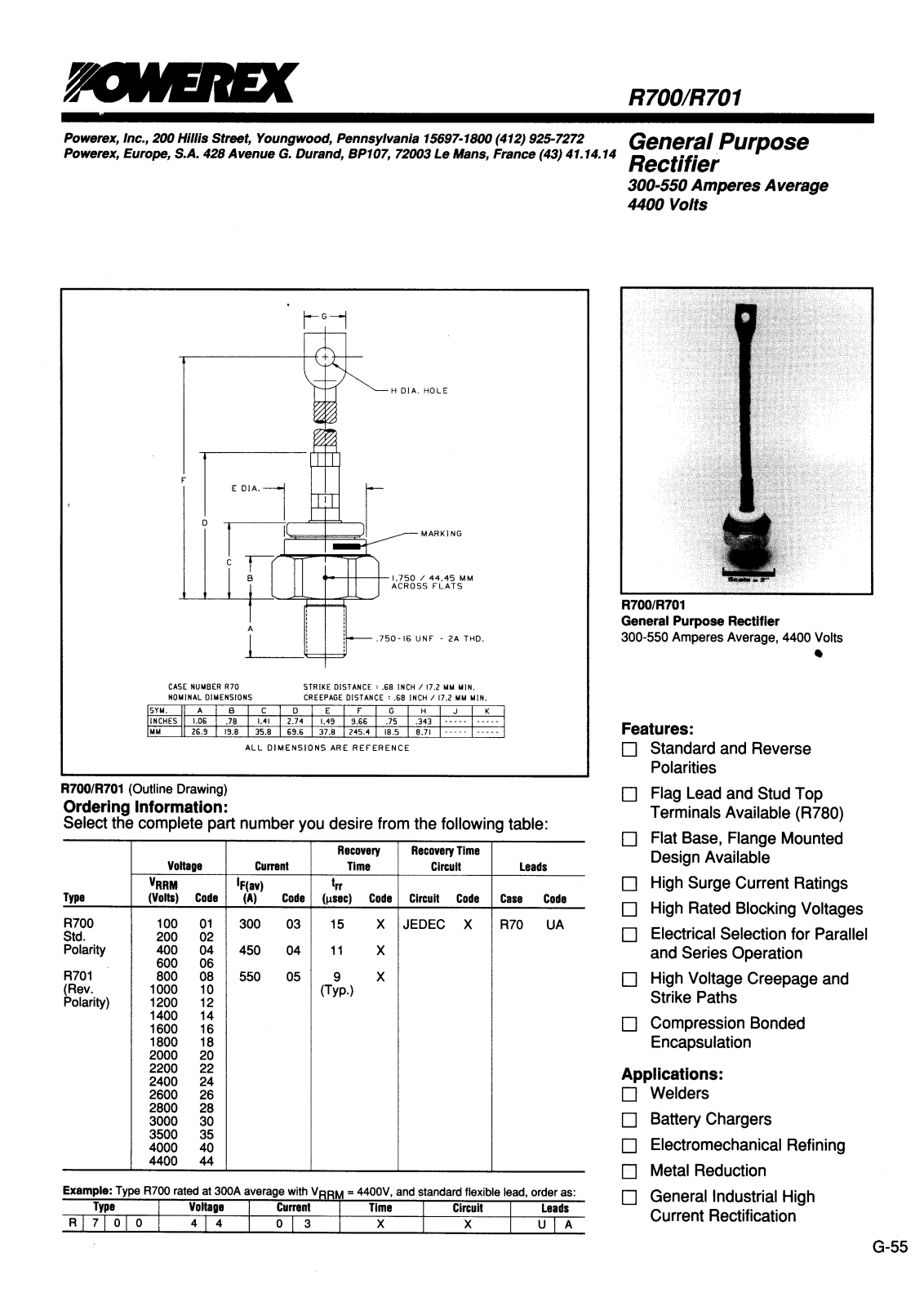 POWEREX R7001004XXUA, R7001005XXUA, R7001203XXUA, R7001204XXUA, R7001205XXUA Datasheet