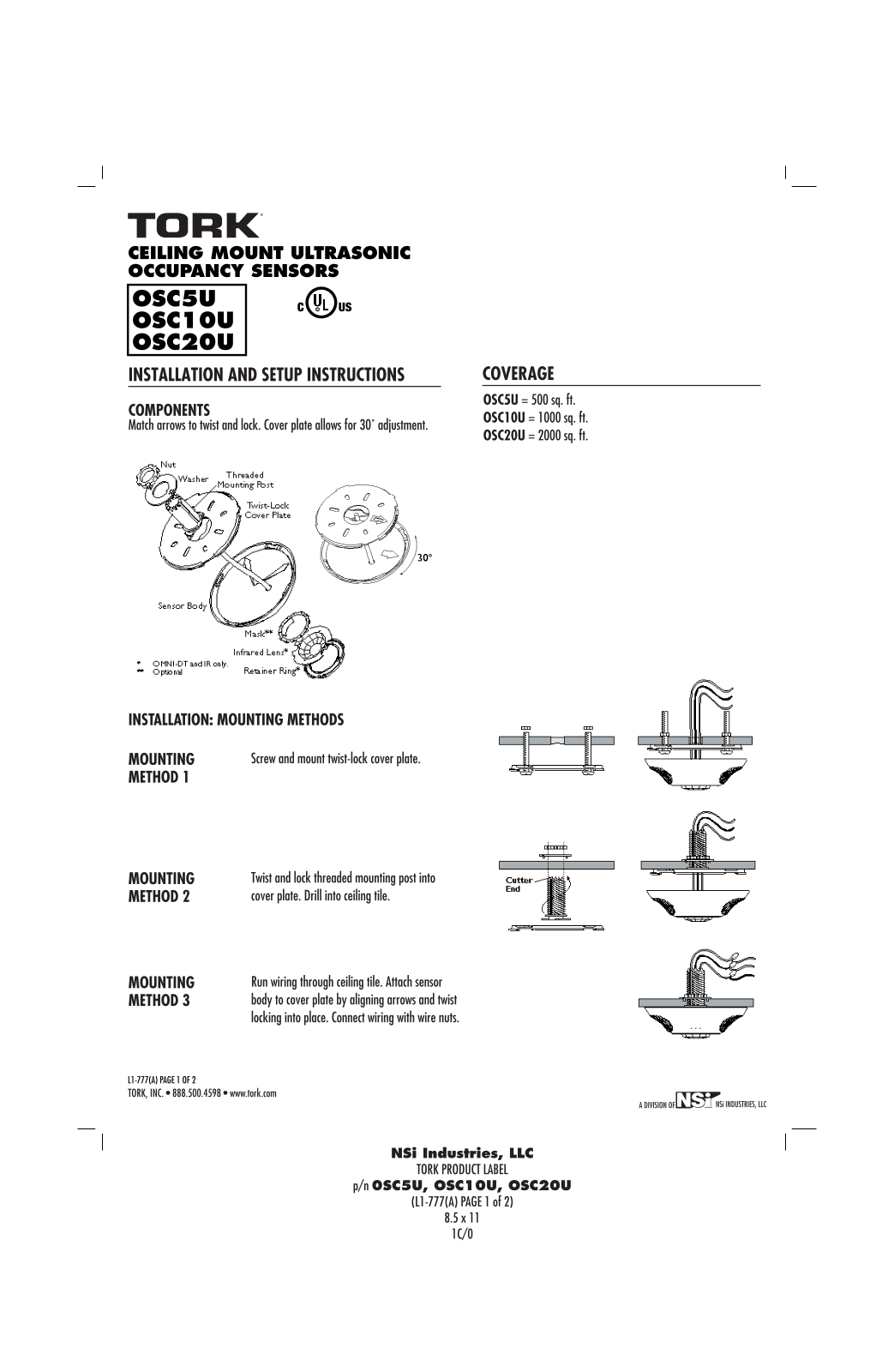 NSi Industries OSC20U User Manual