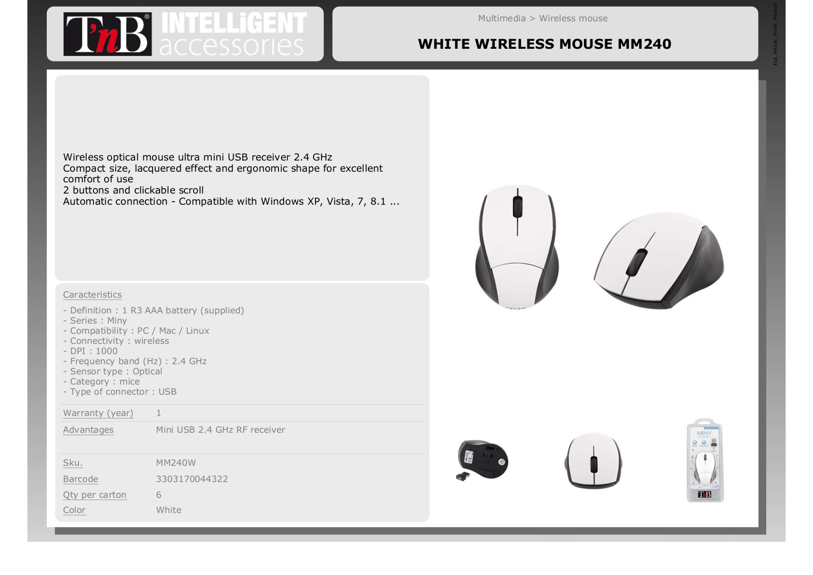 T'nB MM240W User Manual