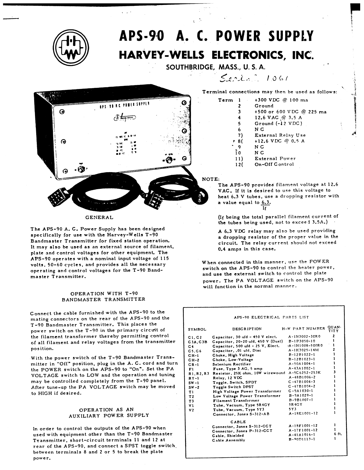 Harvey-Wells APS-90 Cirquit Diagram