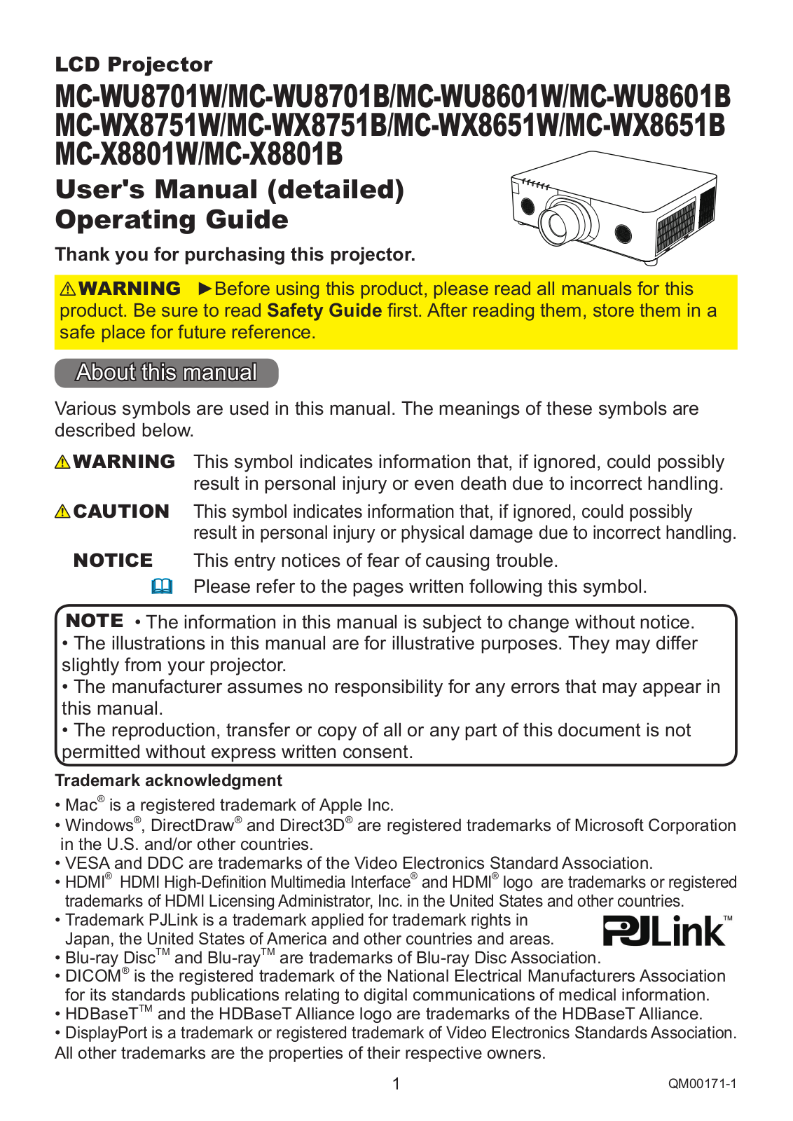 Maxell MC-WX8751B, MC-WX8751W, MC-WU8701W, MC-WU8701B User Manual