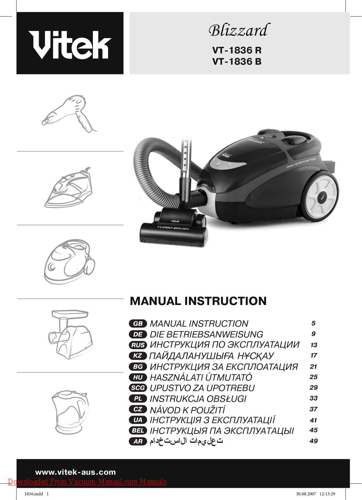 Vitek VT-1836 B, blizzard vt-1836 r, blizzard vt-1836 b Manual Instruction