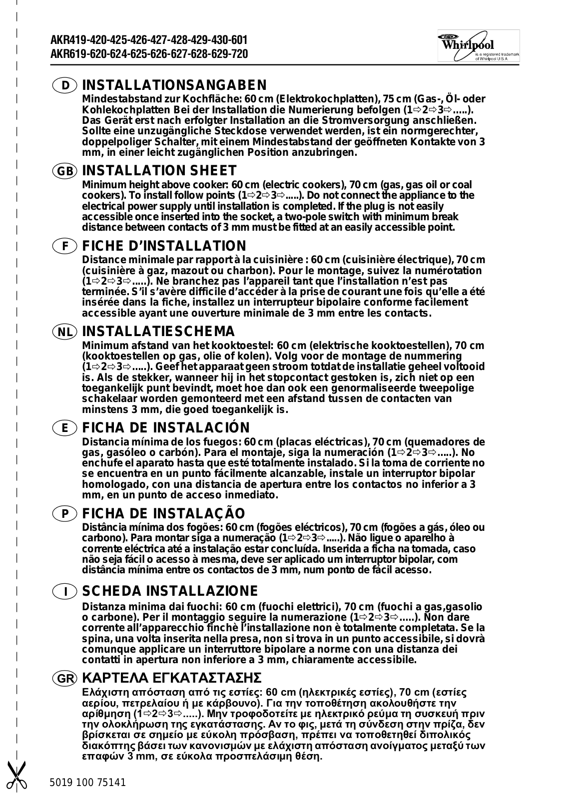 WHIRLPOOL AKR 627 F AV, AKR 629 WH User Manual