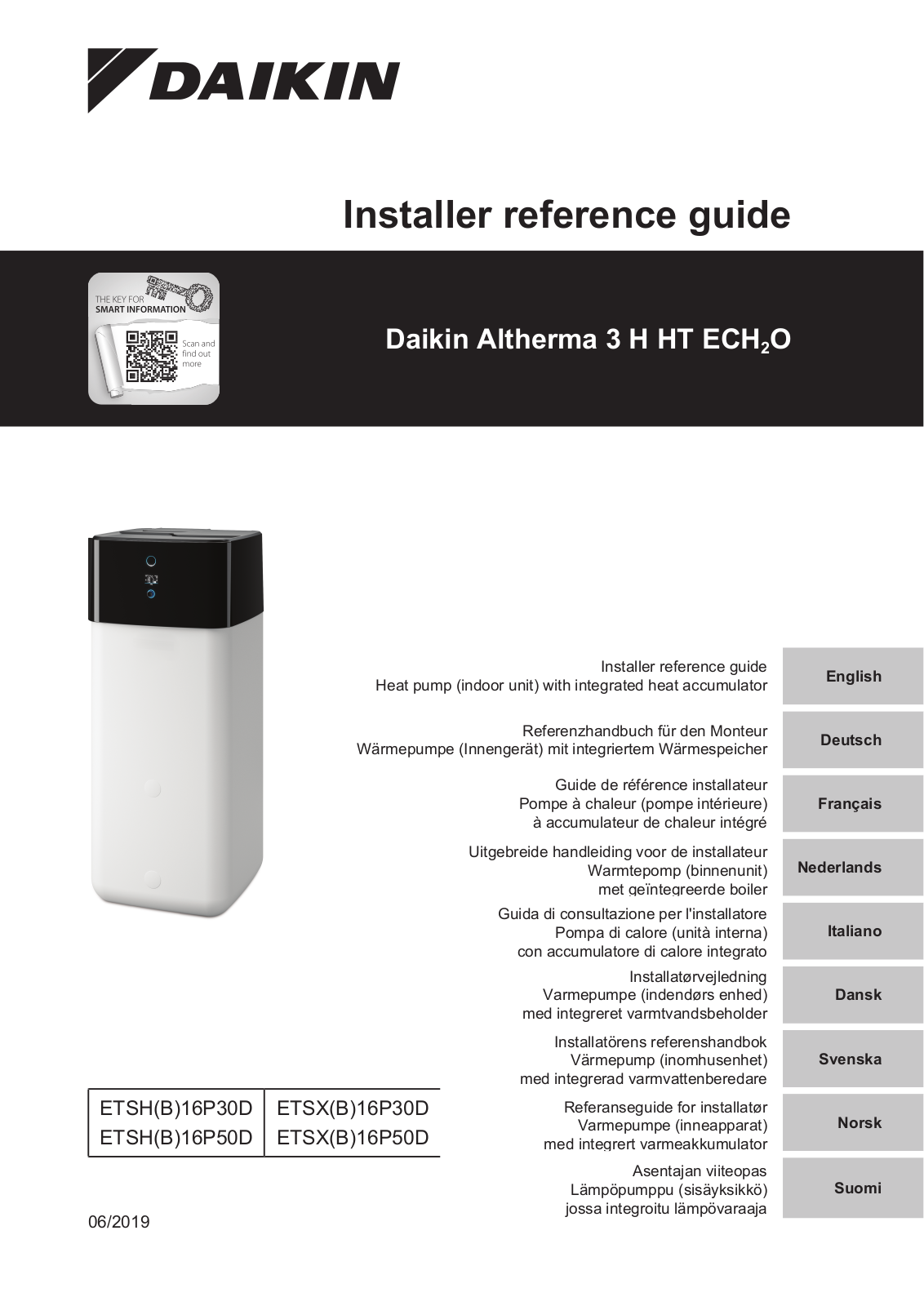 Daikin ETSH16P30D, ETSH16P50D, ETSX16P30D, ETSX16P50D, ETSHB16P30D Installer reference guide