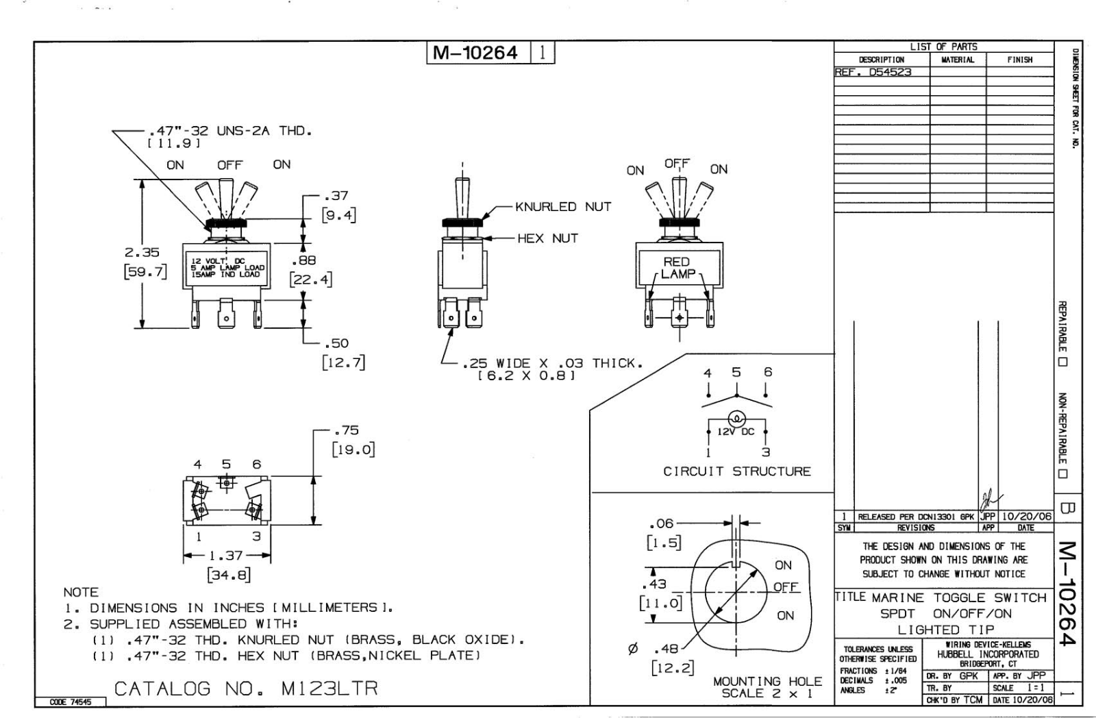 Hubbell M123LTR Reference Drawing