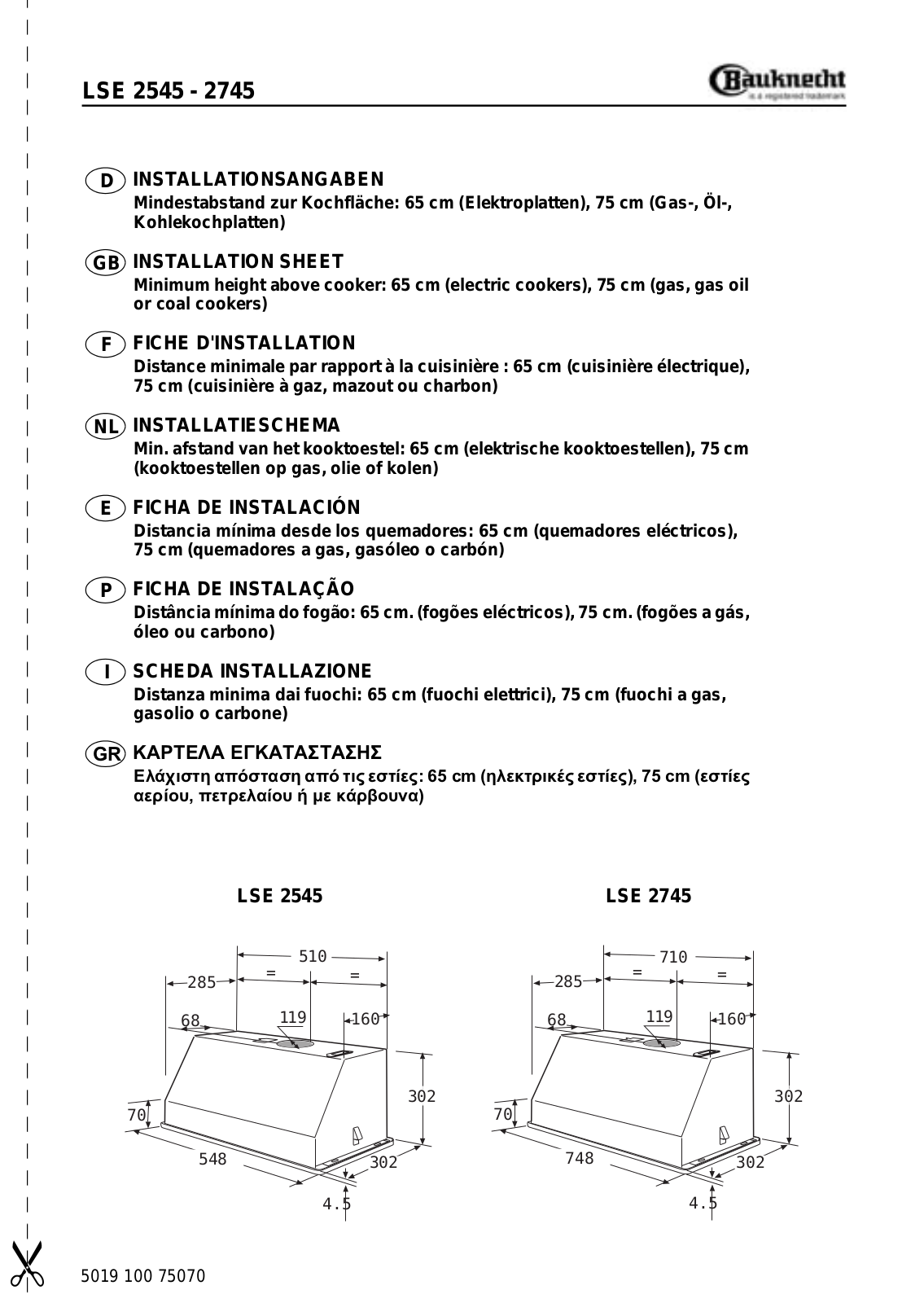 Whirlpool LSE 2545, LSE 2745 INSTALLATION SHEET