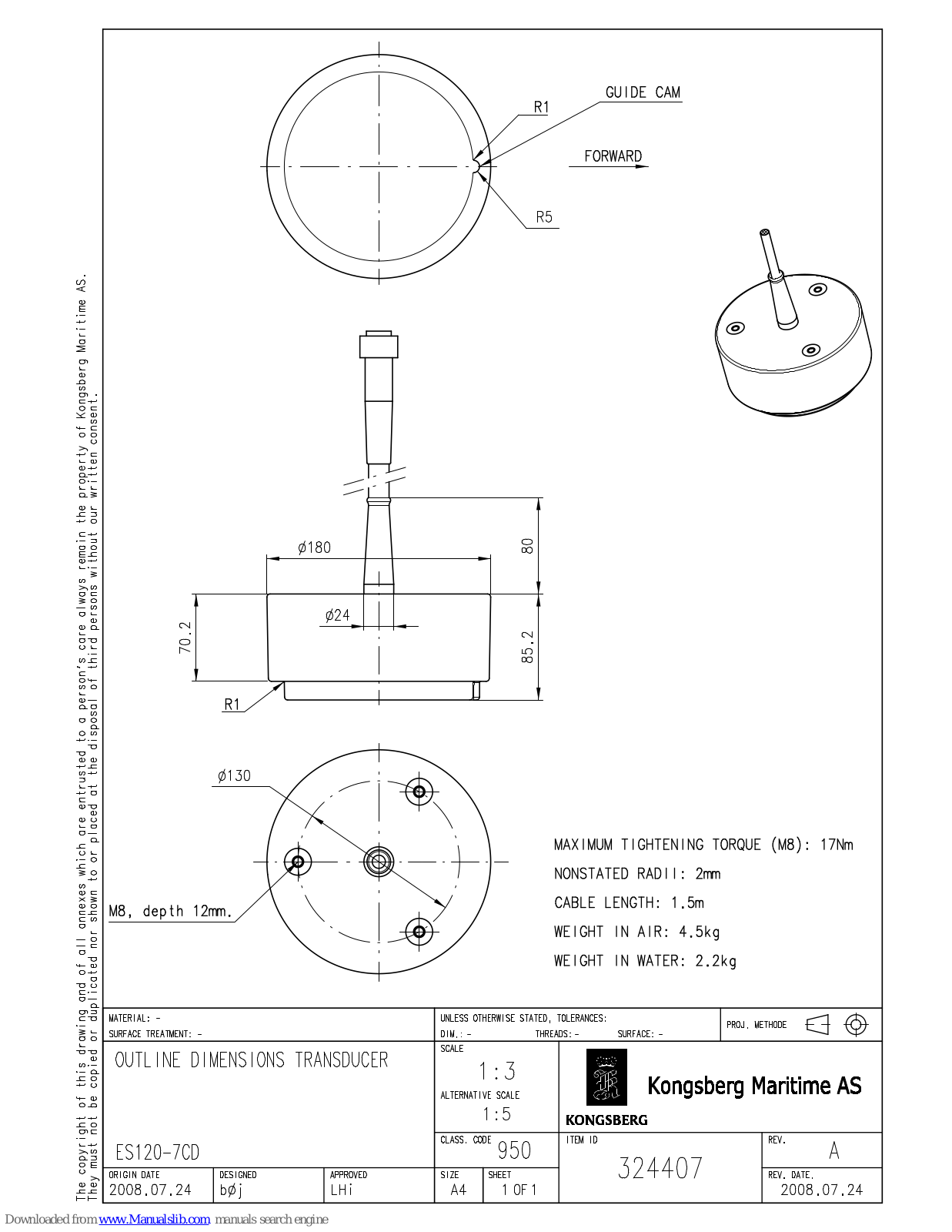 Simrad OUTLINE DIMENSIONS ES120-7CD - SCHEMA REV A Dimensions