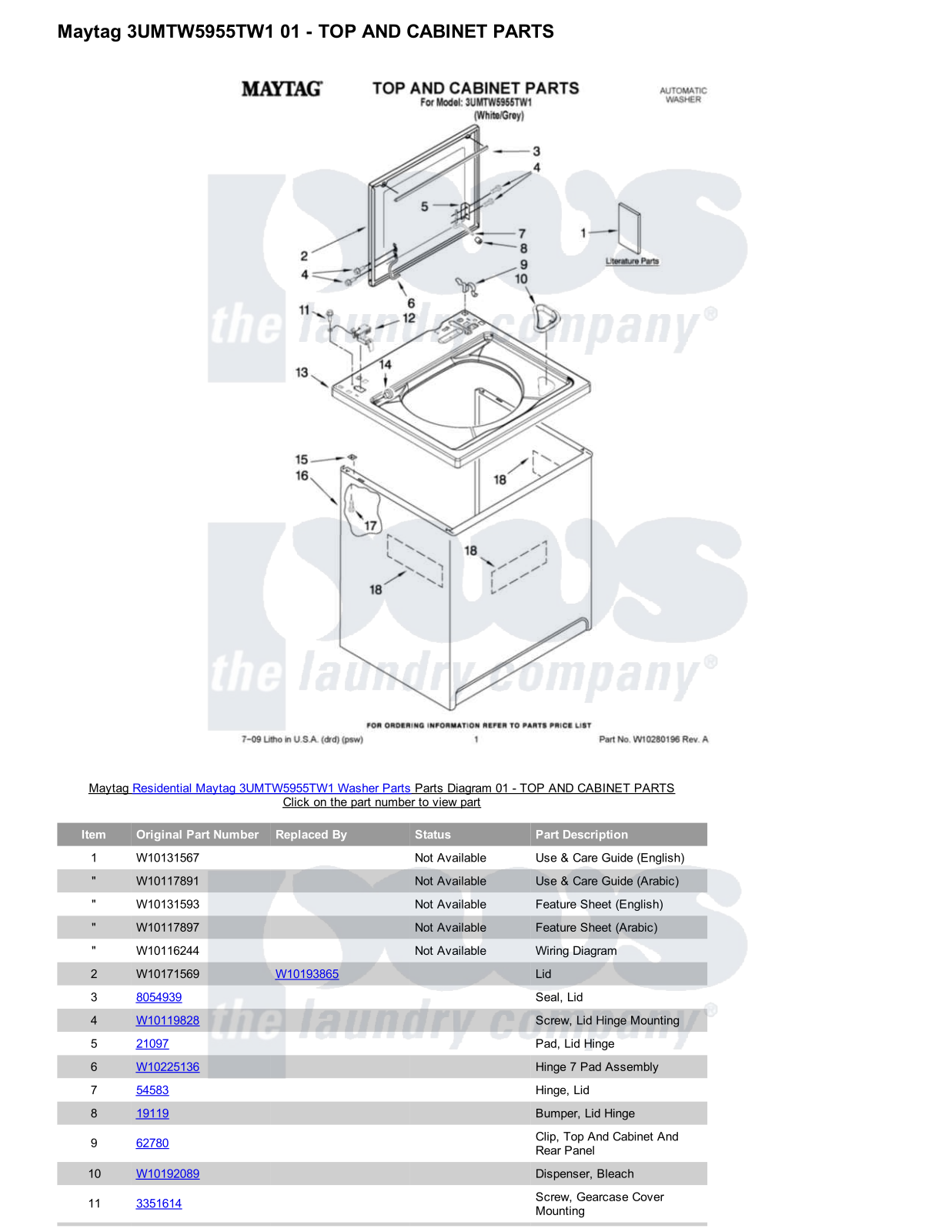 Maytag 3UMTW5955TW1 Parts Diagram