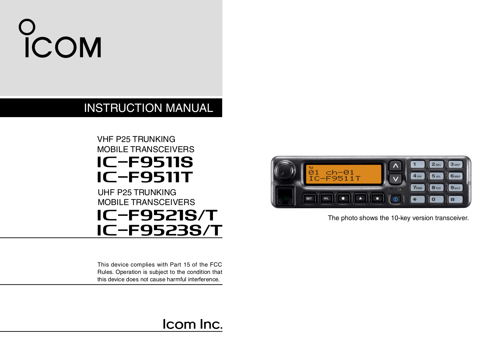 ICOM IC-F9511S,IC-F9511T,IC-F9521S,IC-F9521T,IC-F9523S,IC-F9523T Instruction Manual