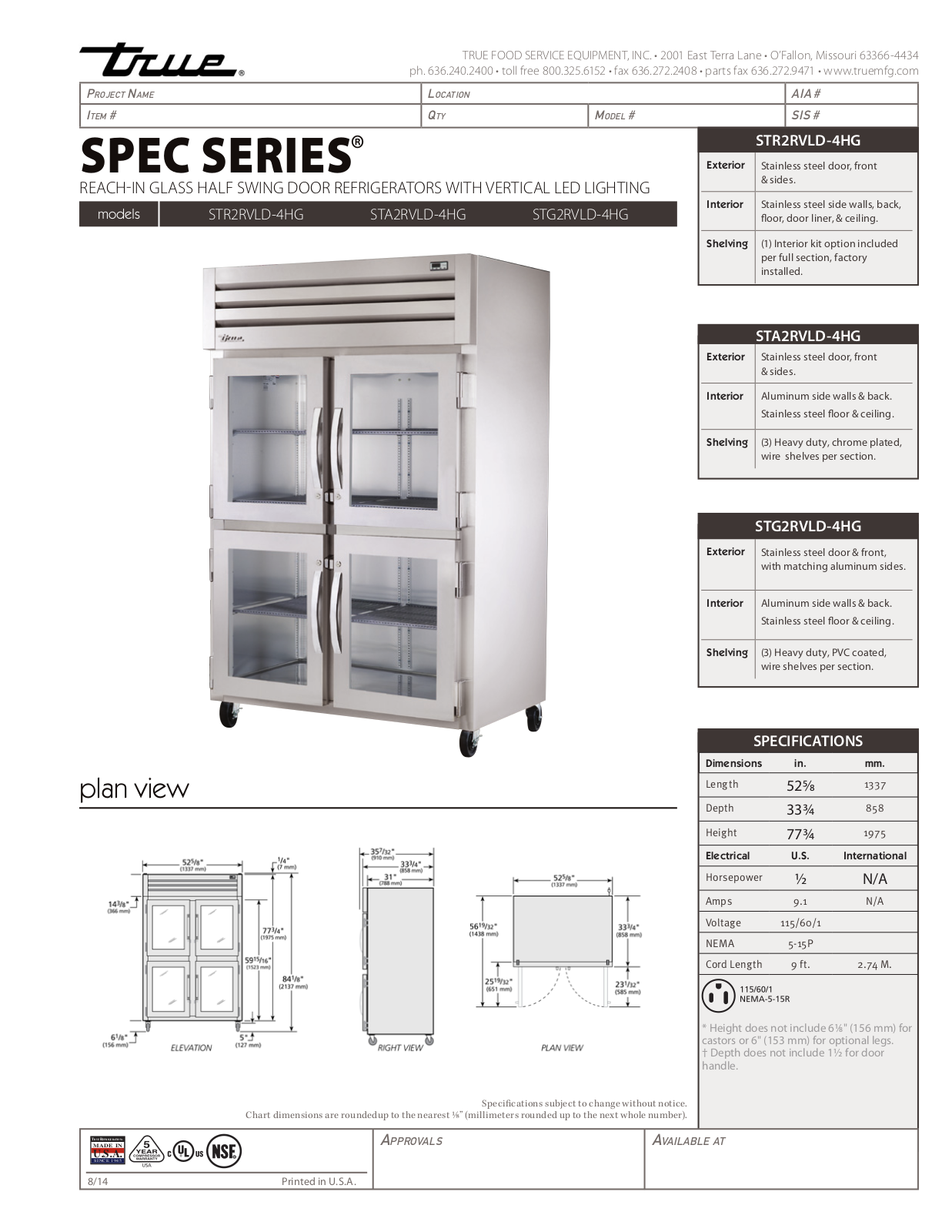 True STA2RVLD-4HG User Manual