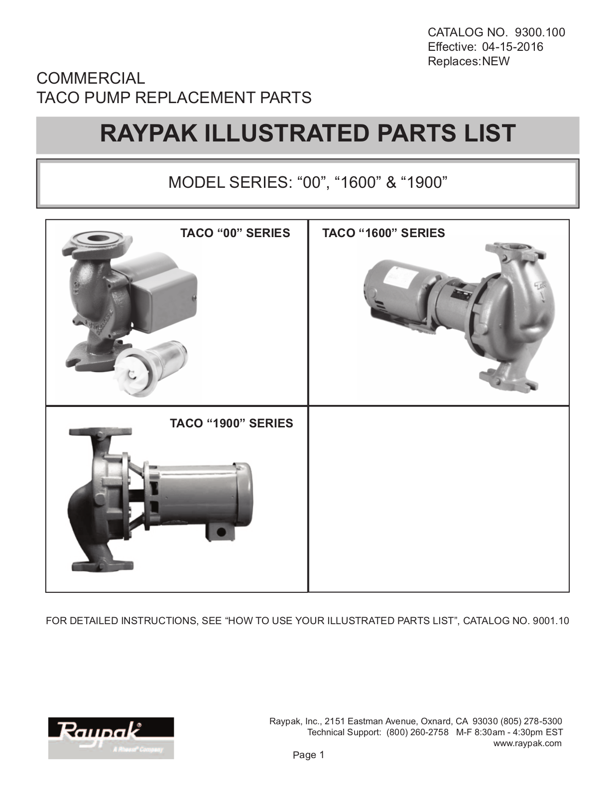 Raypak 0010-F3 Parts List