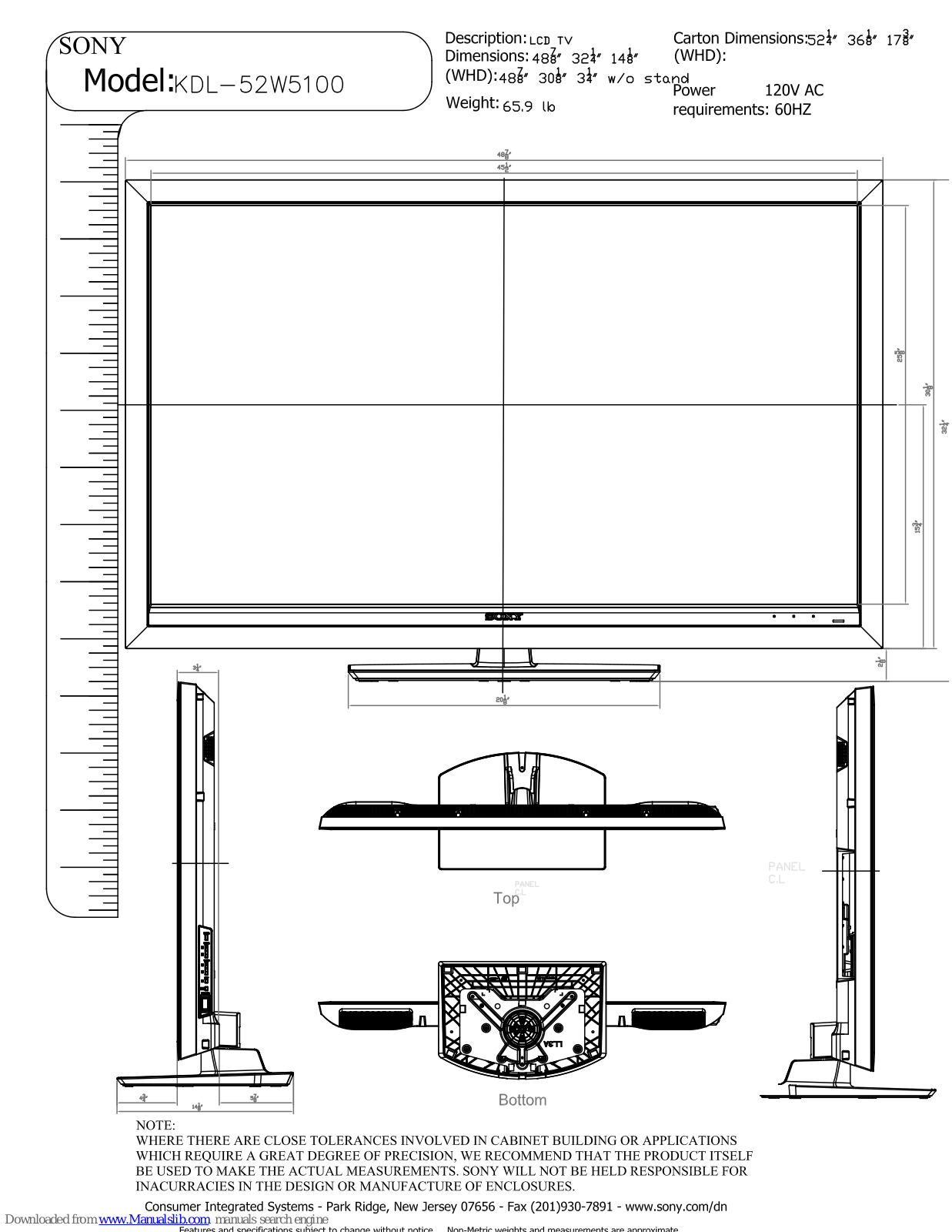 Sony BRAVIA KDL-52W5100 Specifications