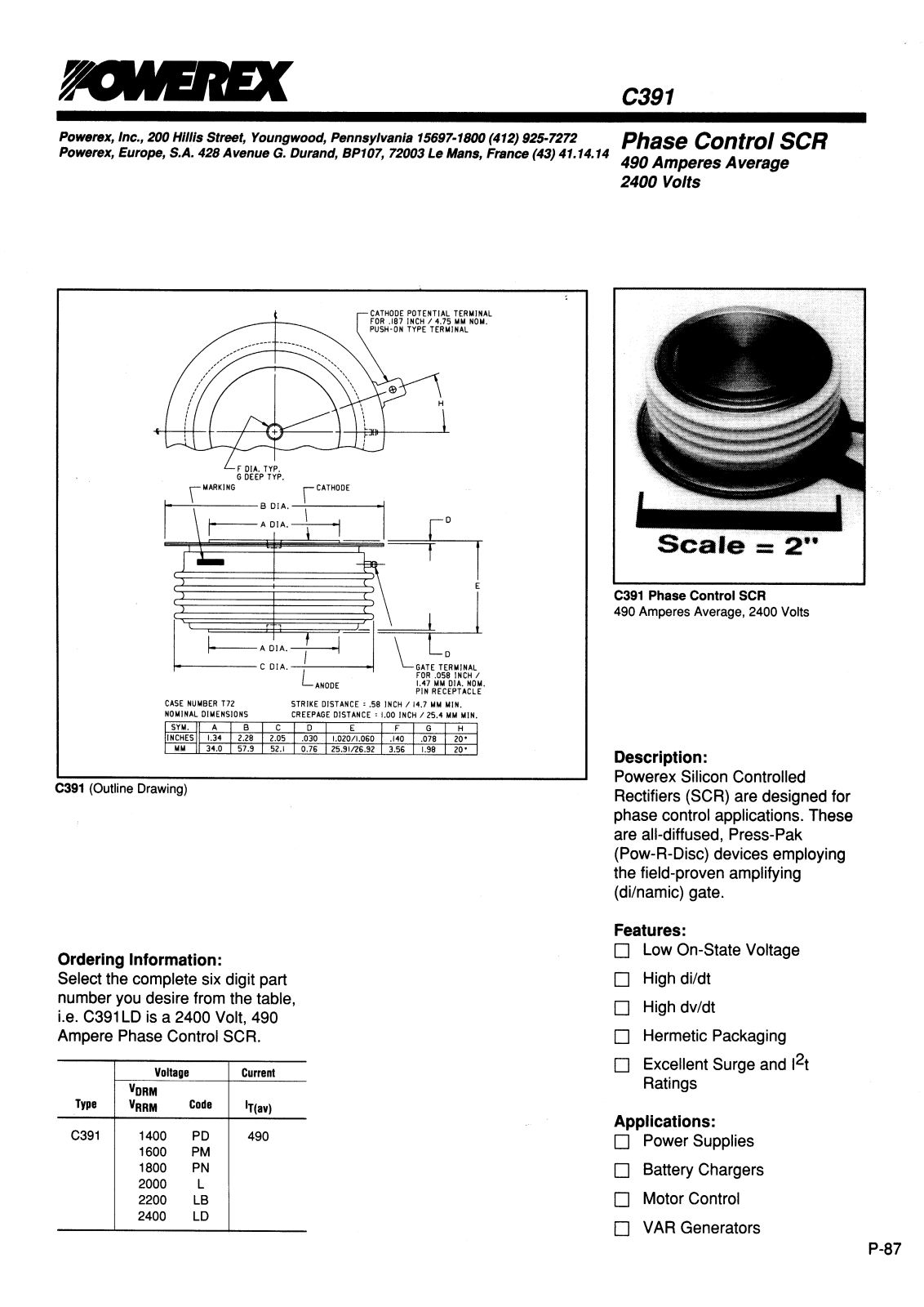 POWEREX C391M, C391PN, C391PM, C391PB, C391P Datasheet