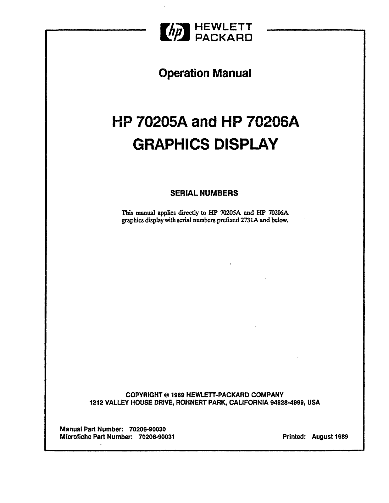 HP (Hewlett-Packard) 70206A, 70205A User Manual