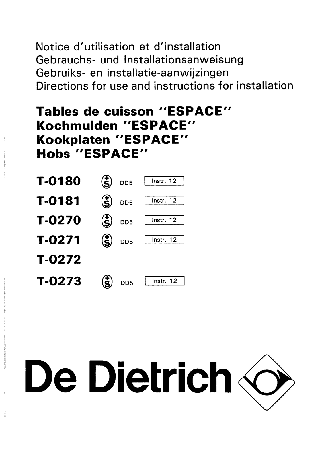 De dietrich TF0273F3N, TW0273F3, TS0273F3B, TM0180F4N, TF0180F2B User Manual