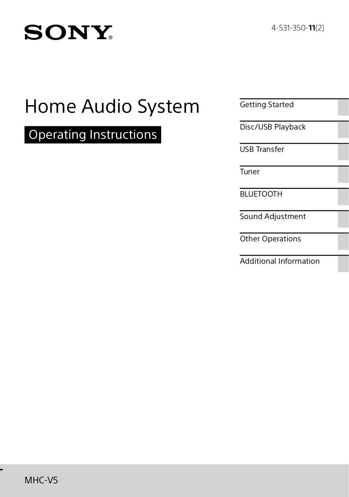 Sony MHC-V5 User Manual