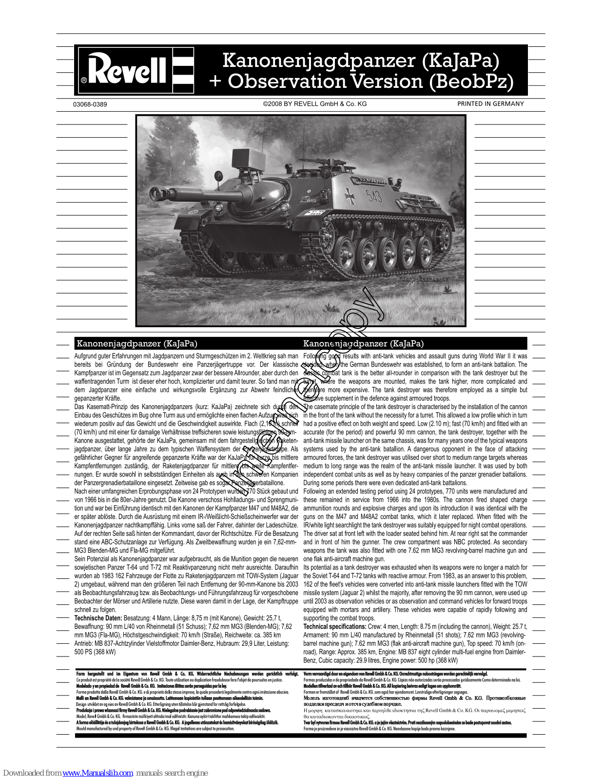 REVELL Kanonenjagdpanzer (KaJaPa), Kanonenjagdpanzer Observation Version (beobpz) Assembly Manual