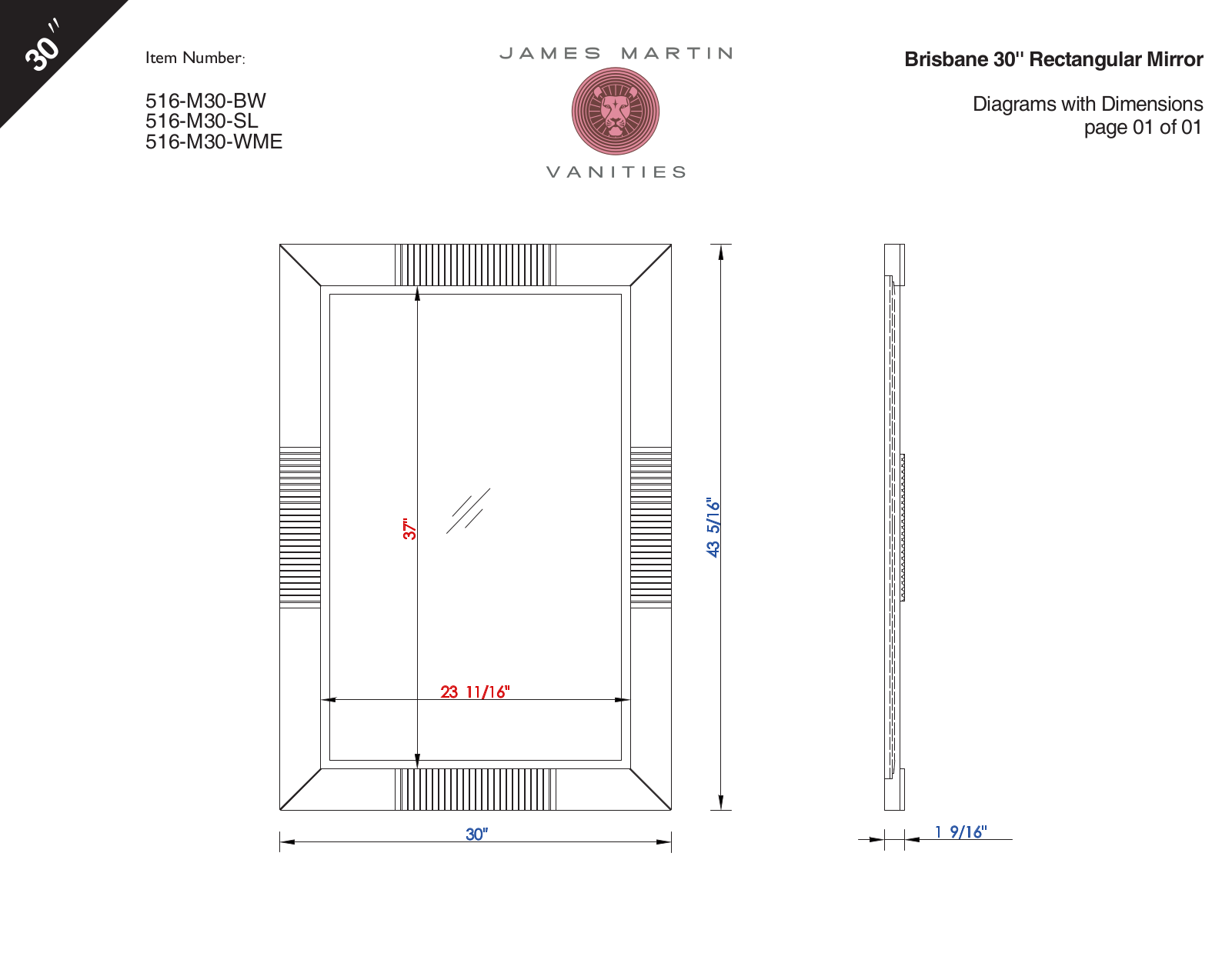 James Martin 516M30BW User Manual