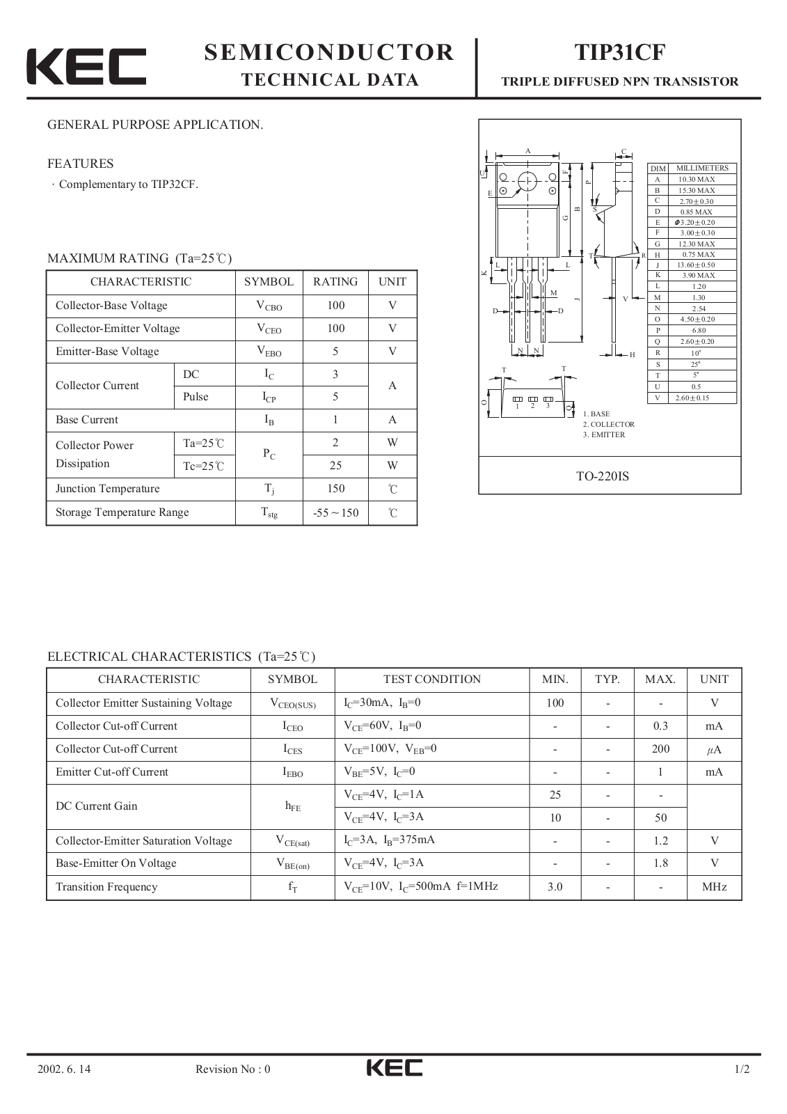 KEC TIP31CF Datasheet