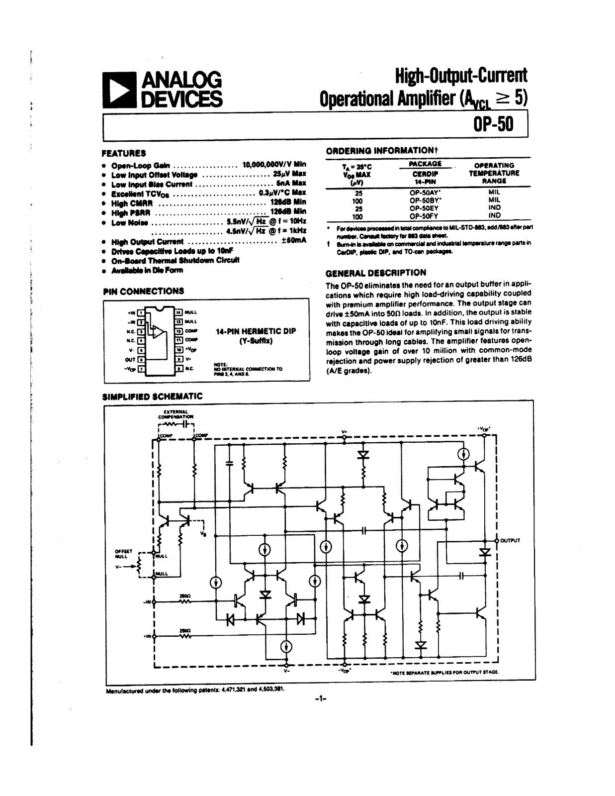 Analog Devices OP50 Datasheet