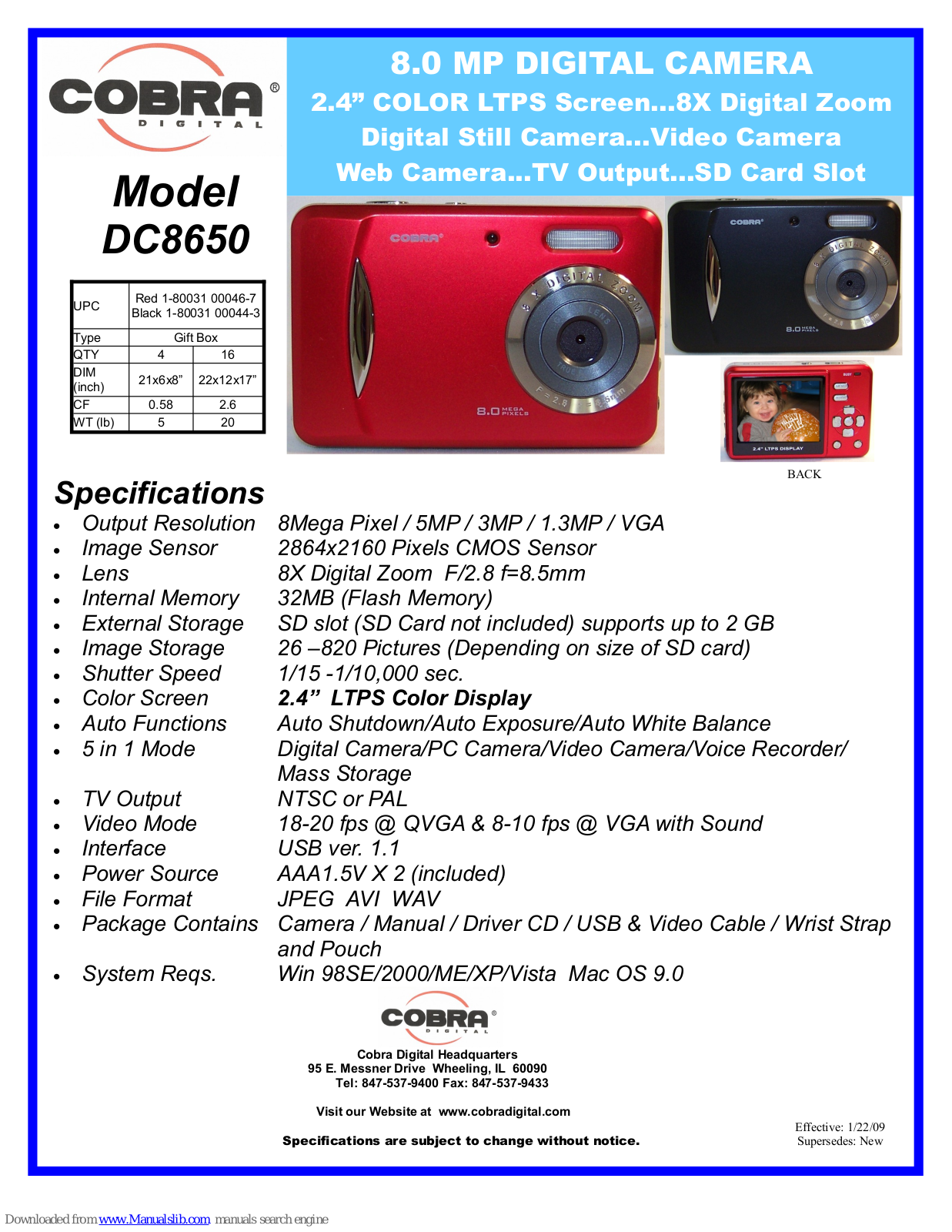 Cobra Digital DC8650 Specifications