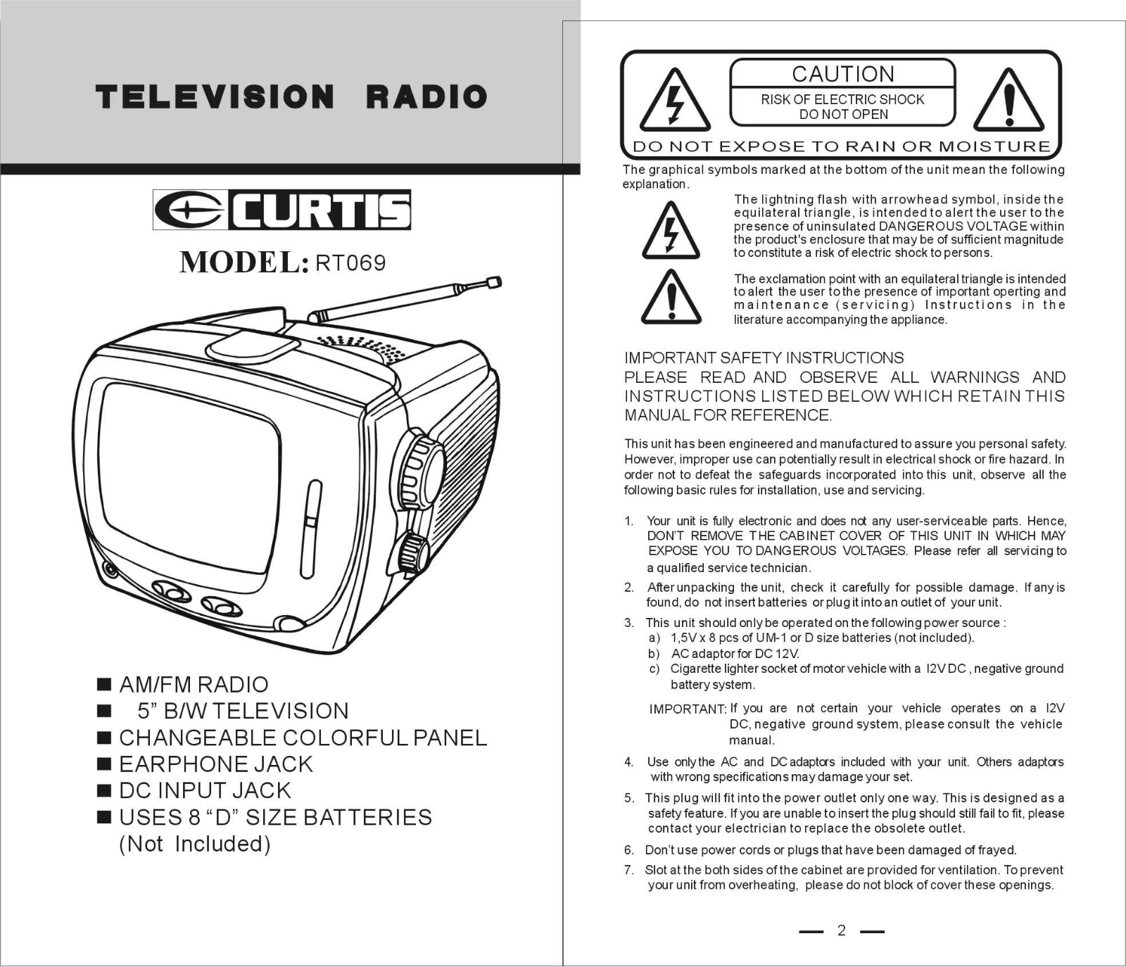 CURTIS RT069A, SRT069 User Manual