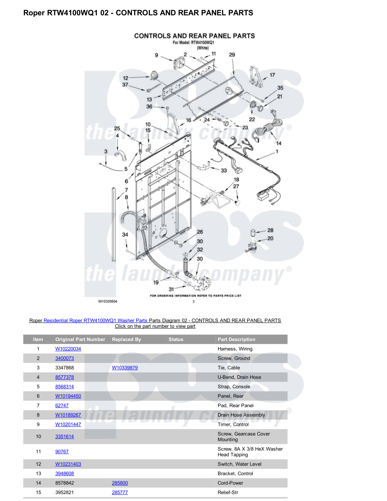 Roper RTW4100WQ1 Parts Diagram